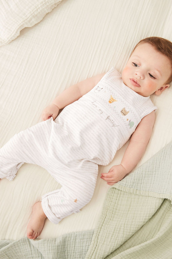 Grey Baby Embroidered Animal Romper (0-12mths)