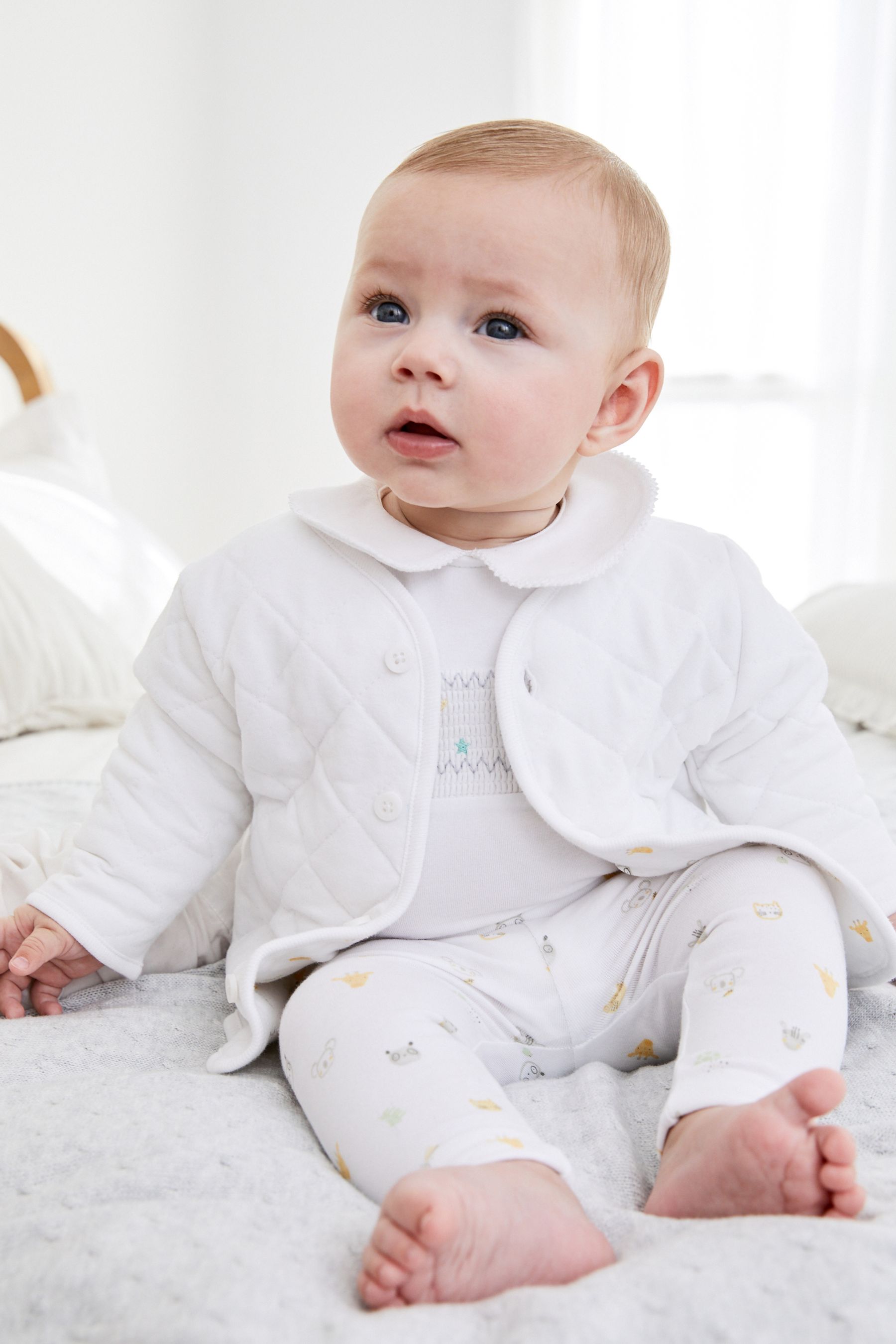 White Baby 3 Piece Jacket, T-Shirt And Leggings Set (0-12mths)