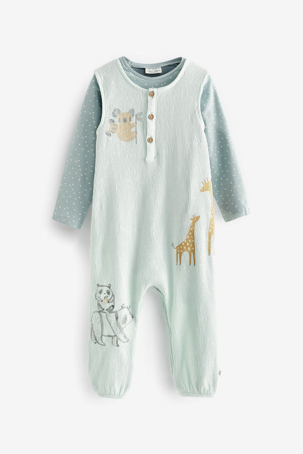 Green Safari Animal Print Baby 2 Piece Dungarees and Bodysuit Set (0-18mths)