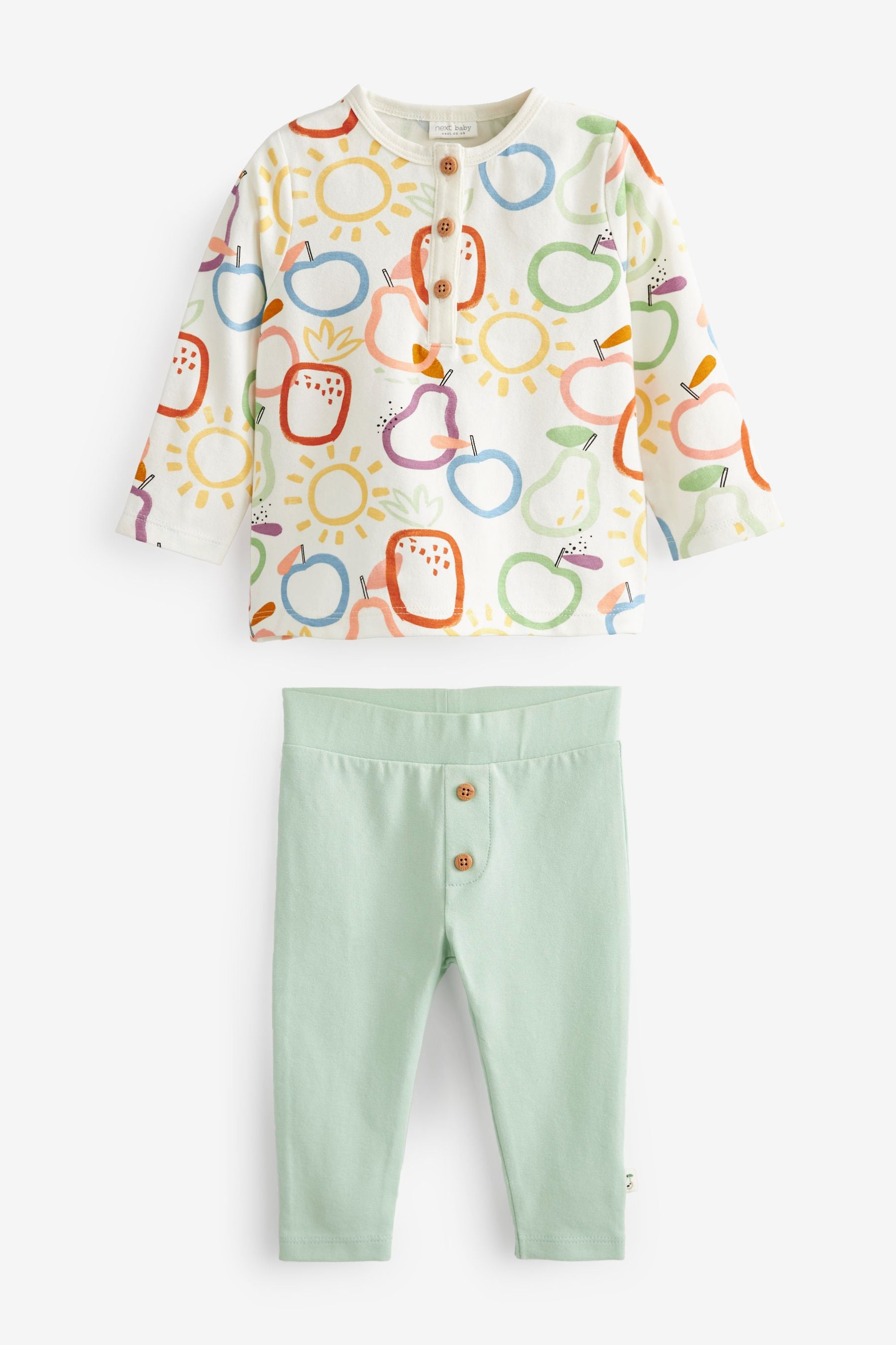 Green Fruit Print Baby 4 Piece T-Shirts And Leggings Set (0mths-2yrs)