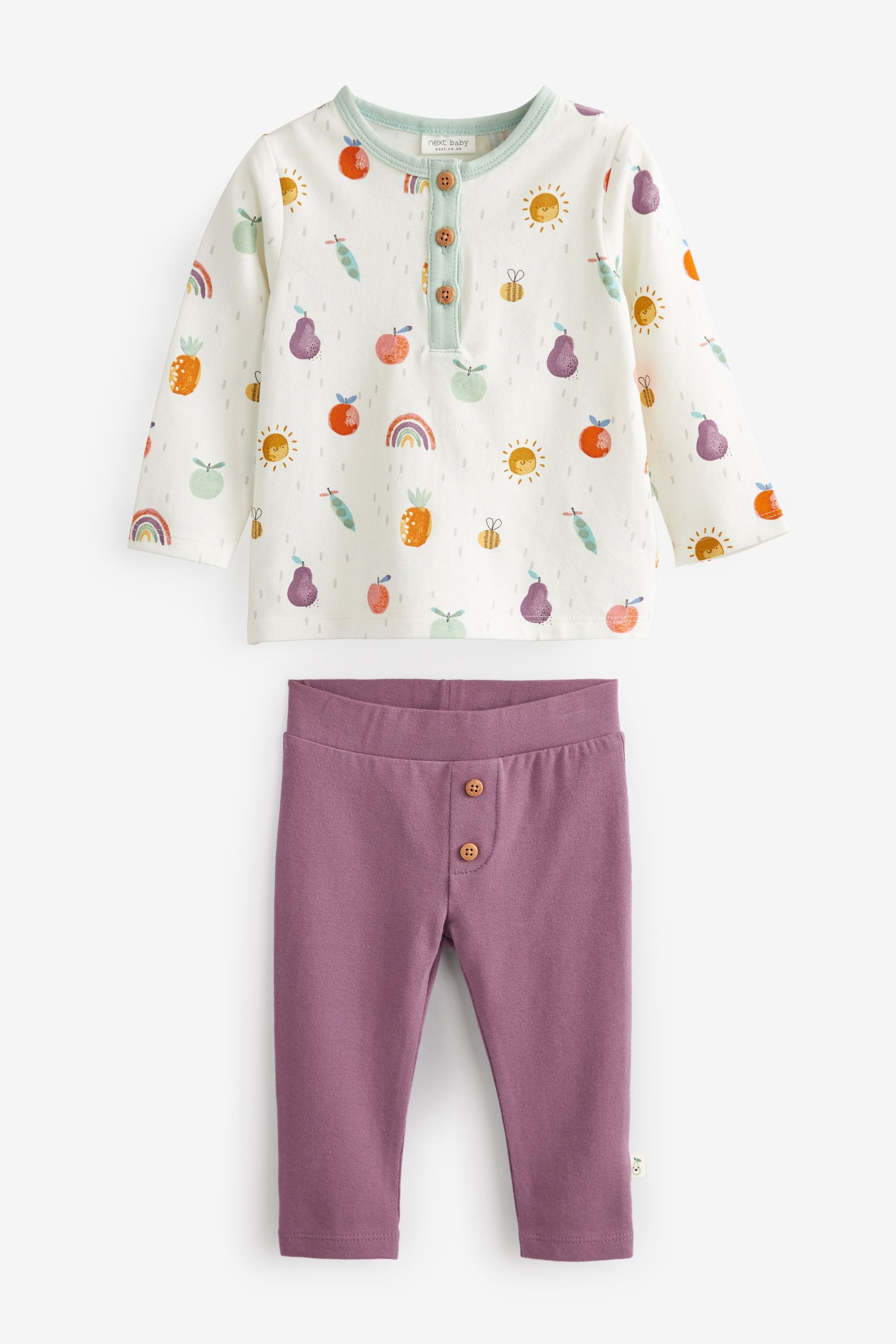 Green Fruit Print Baby 4 Piece T-Shirts And Leggings Set (0mths-2yrs)