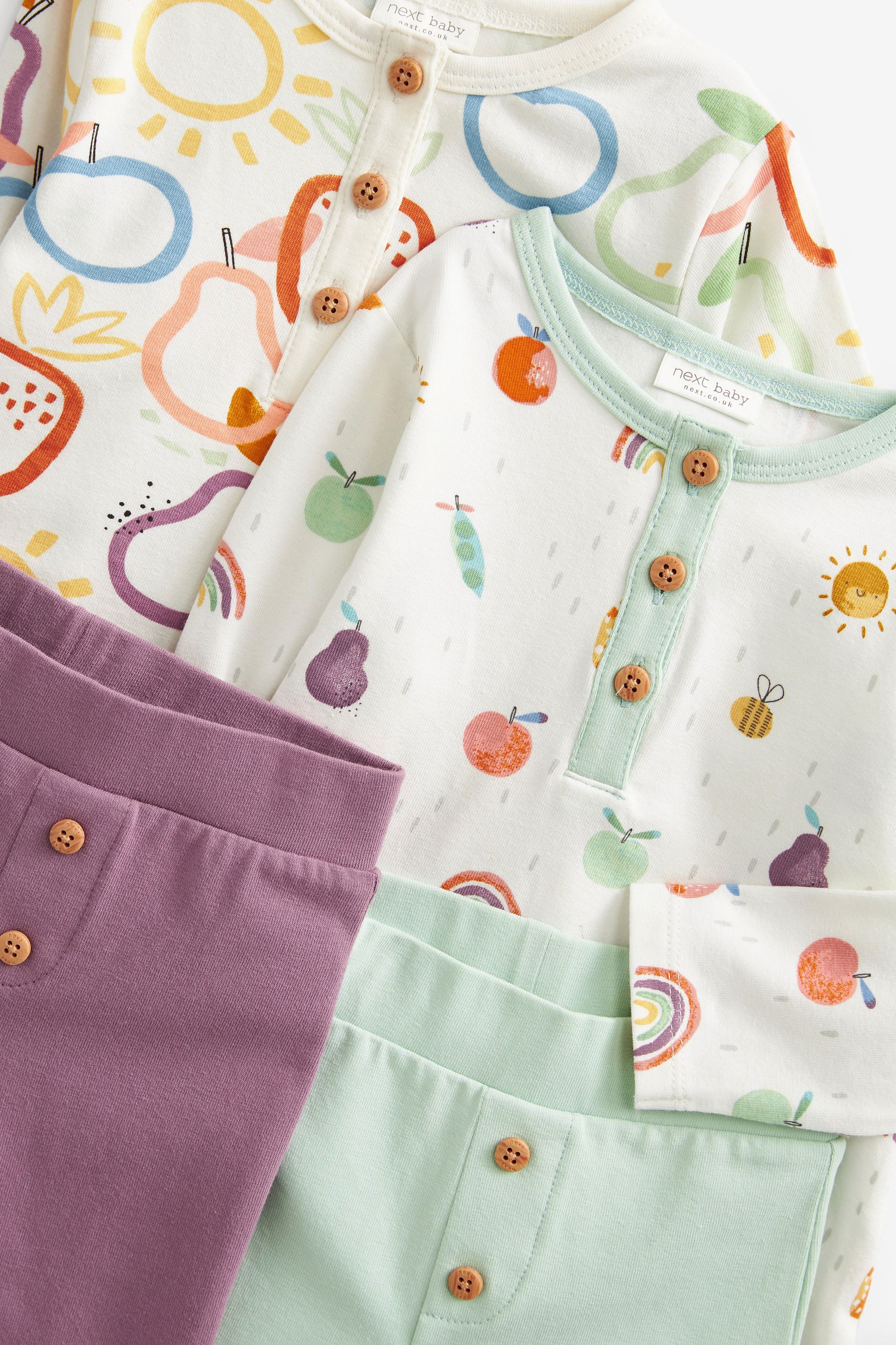 Green Fruit Print Baby 4 Piece T-Shirts And Leggings Set (0mths-2yrs)