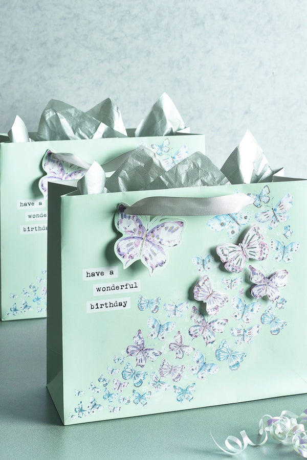 Mint Green 2 Pack Mint Butterfly Gift Bags