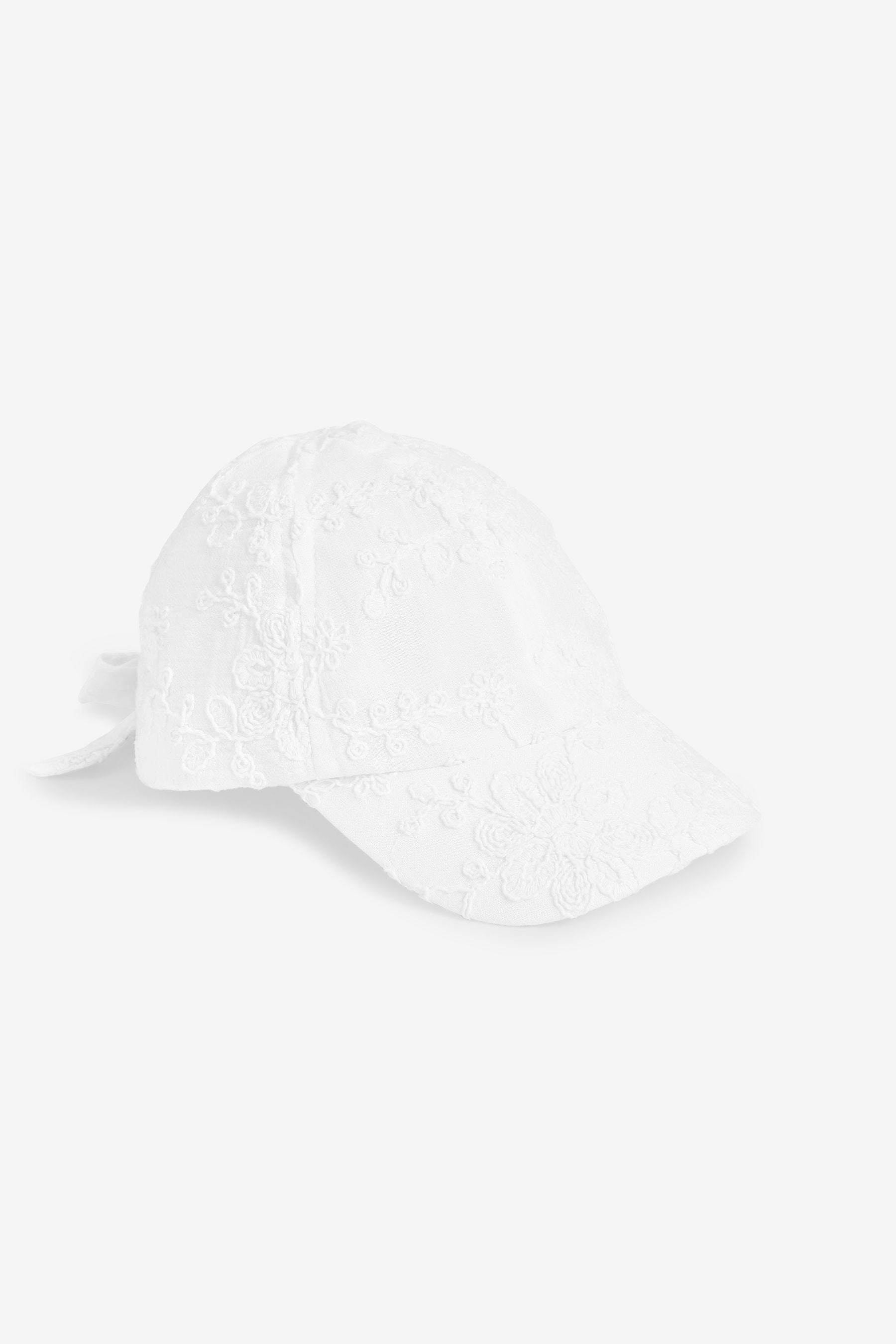 White Embroidered Bow Back Cap (3mths-6yrs)