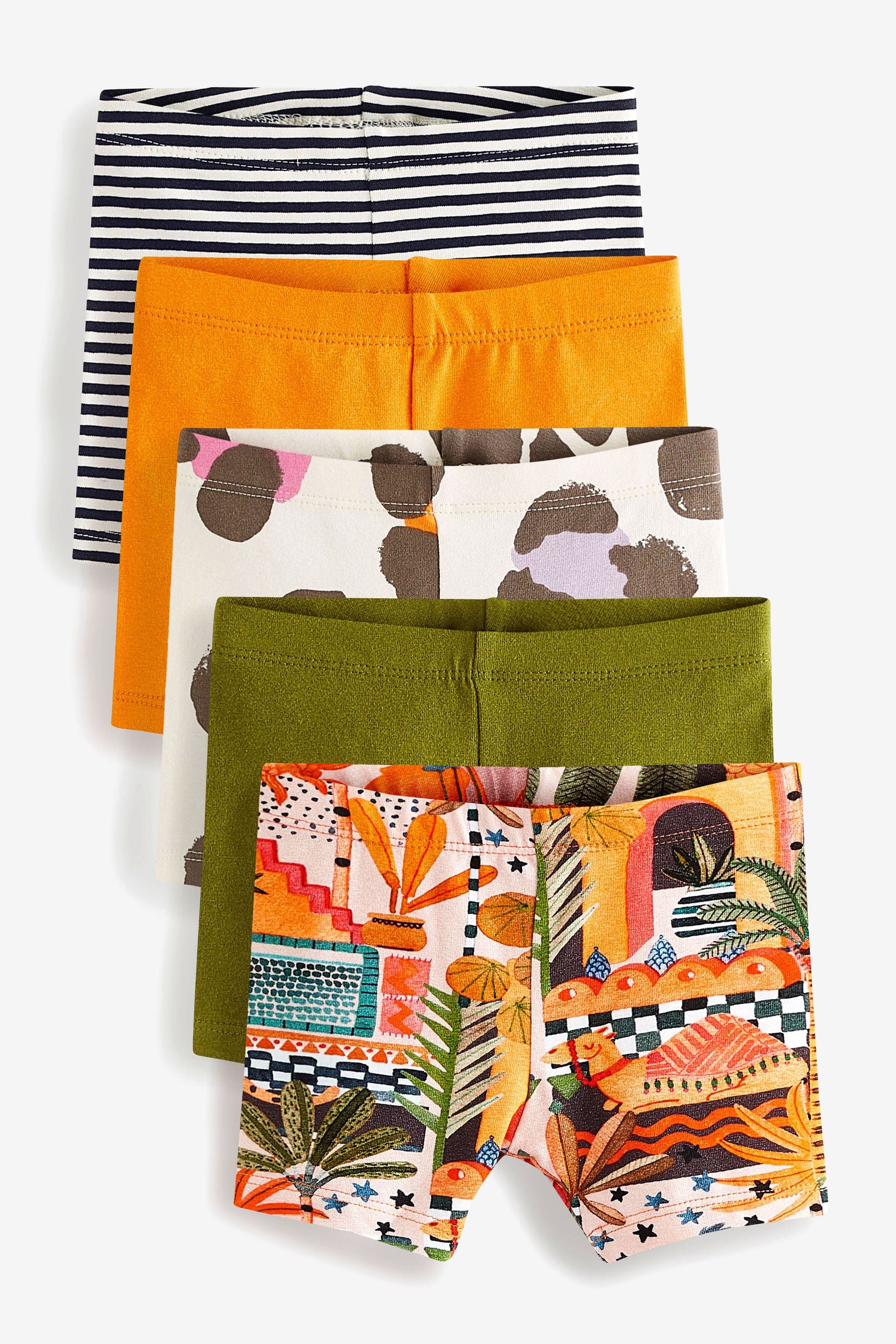 Orange Tropical 5 Pack Cotton Cycling Shorts (3mths-7yrs)