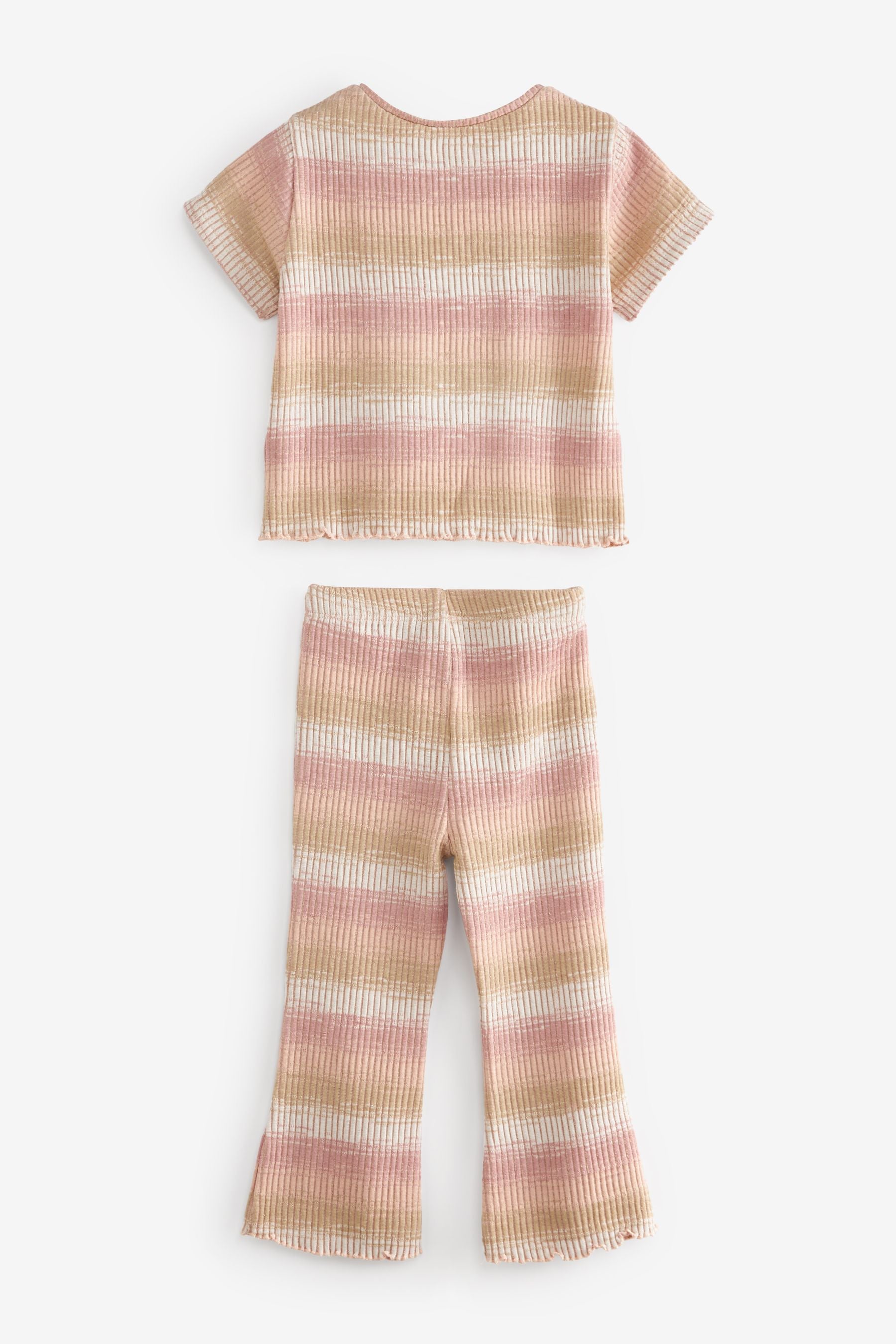 Pale Pink Stripe Jersey Rib Top & Flare Trousers Set (3mths-7yrs)