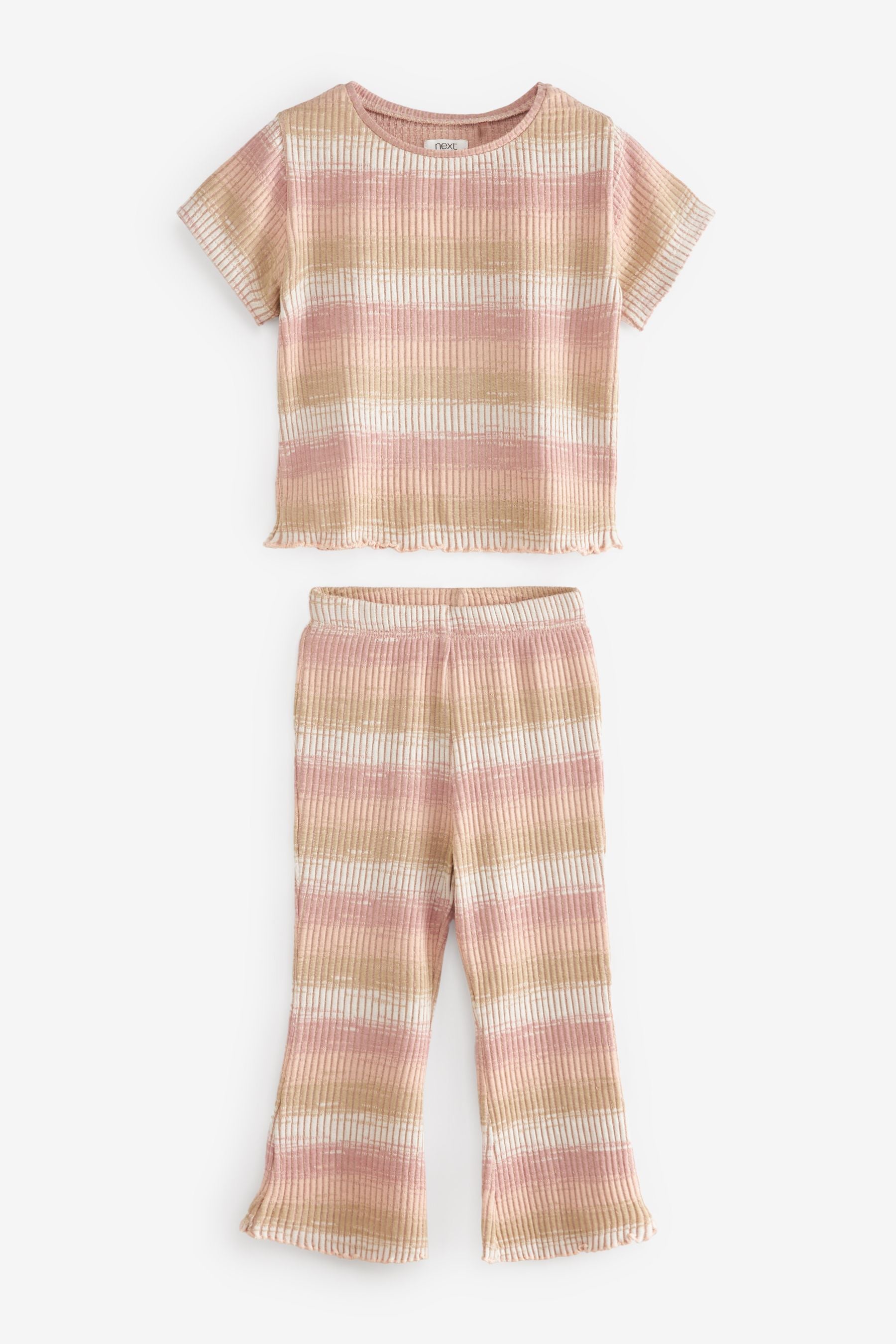 Pale Pink Stripe Jersey Rib Top & Flare Trousers Set (3mths-7yrs)