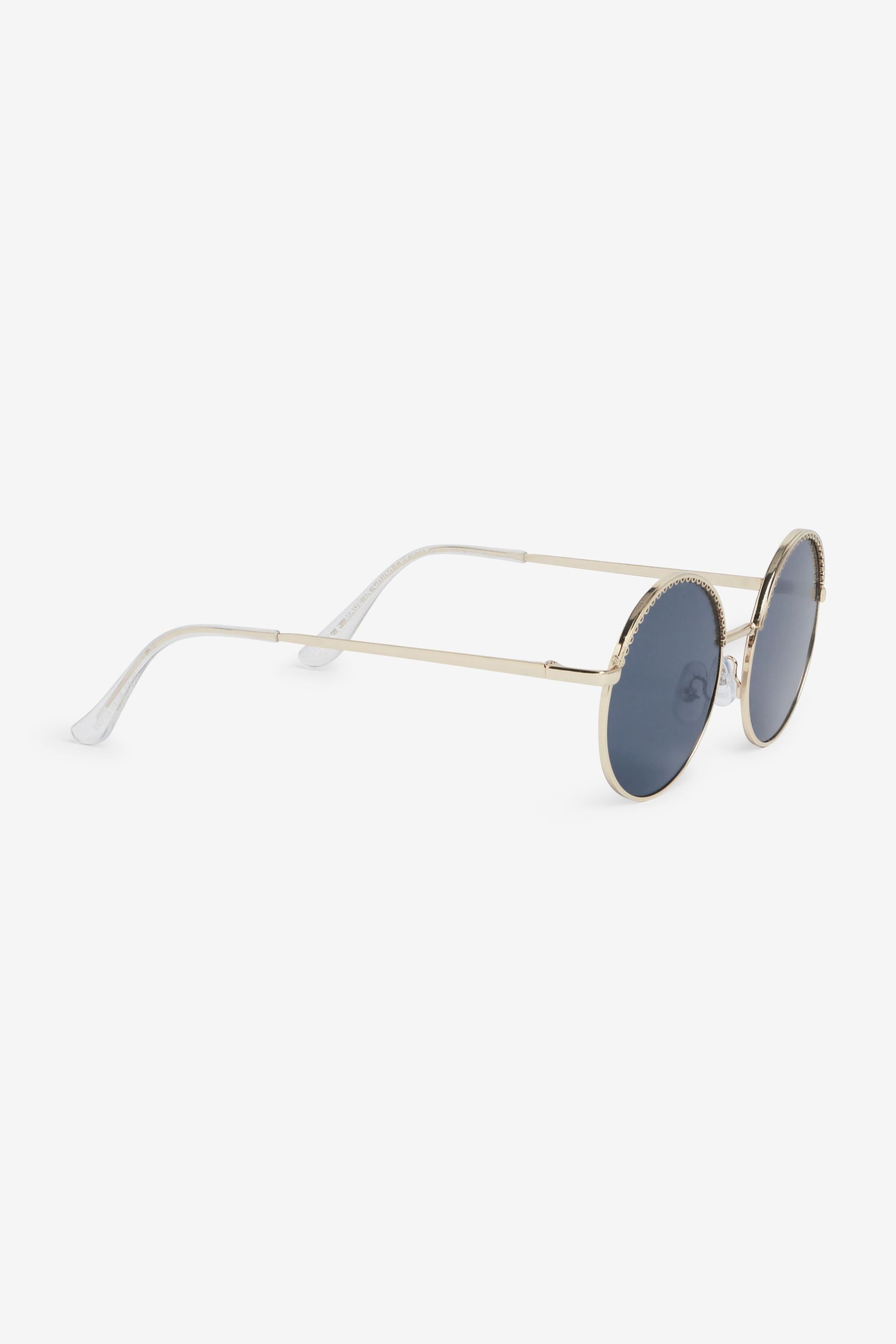 Gold (Metal) Gold Metal Framed Round Sunglasses