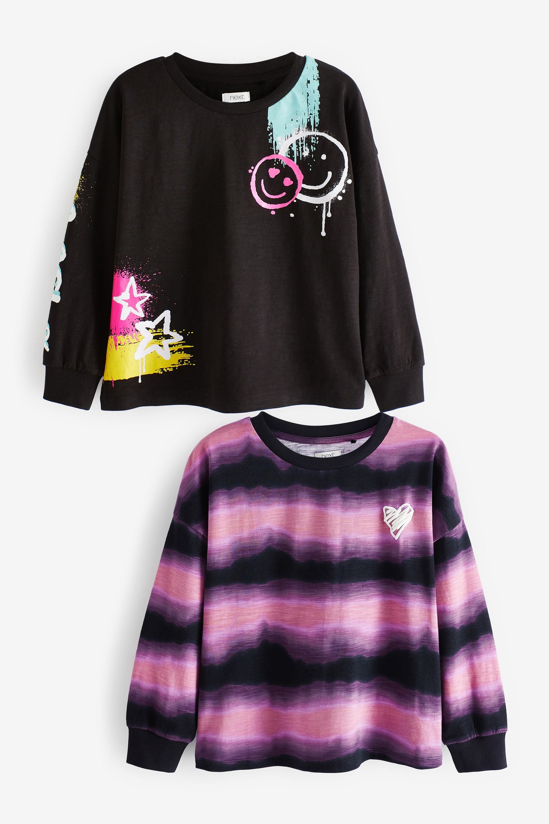 Purple/Black 2 Pack Graffiti Long Sleeve Tops (3-16yrs)