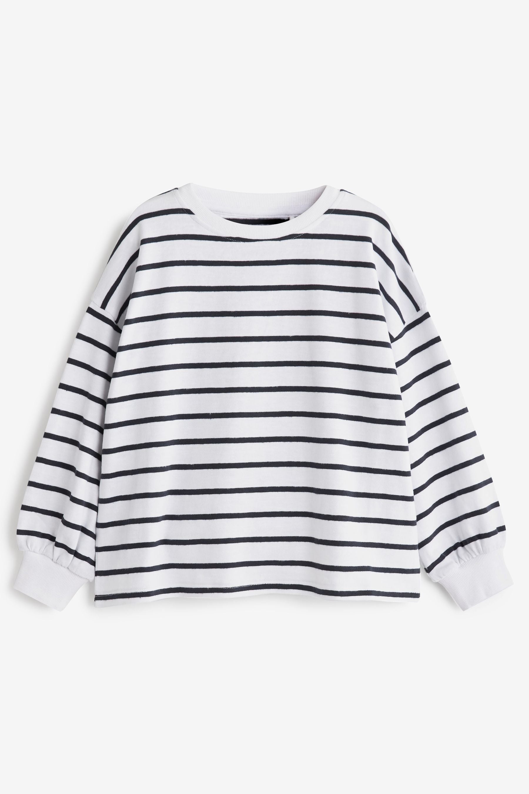 Black/White Stripe Cuffed Cosy Jersey Long Sleeved Top (3-16yrs)