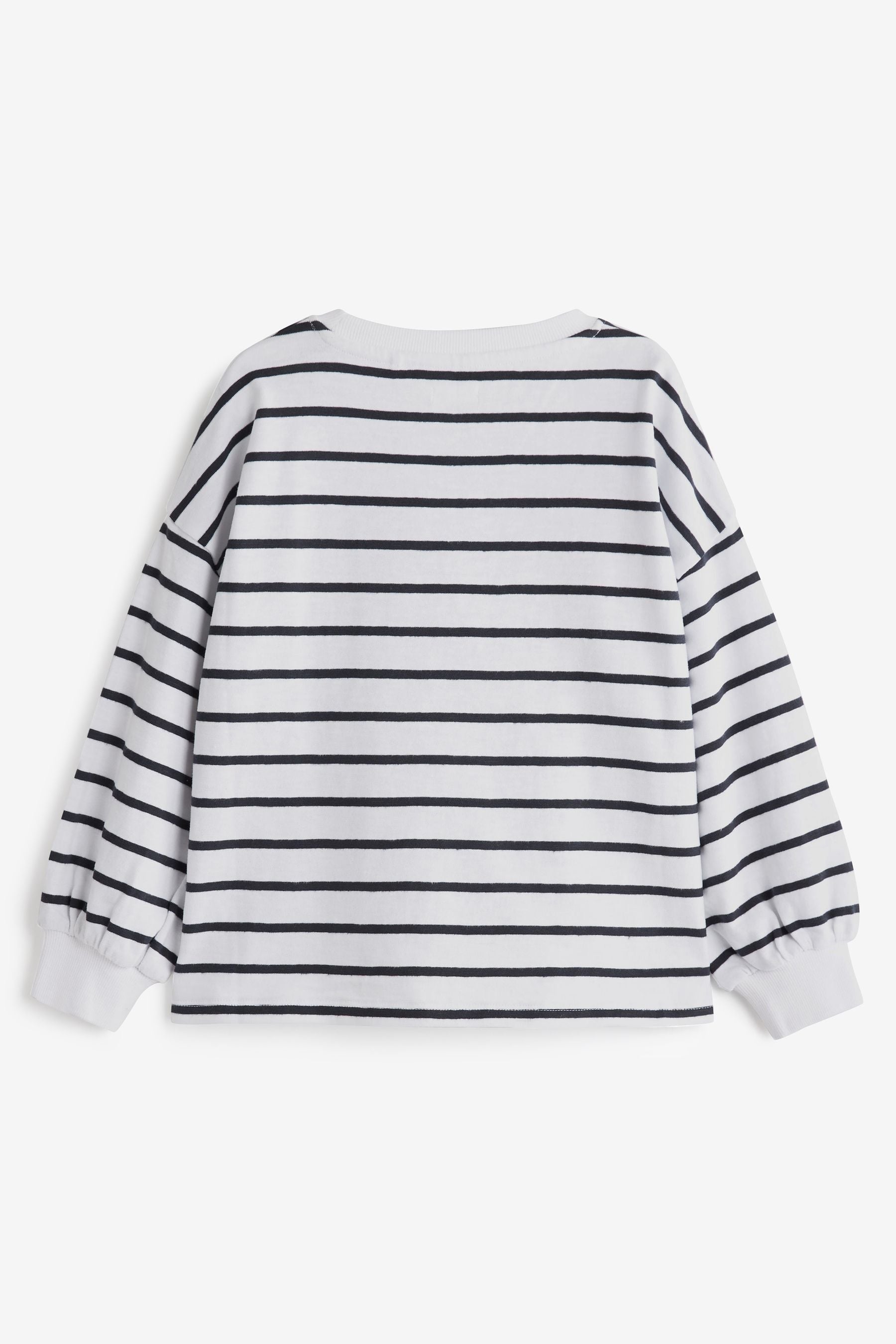 Black/White Stripe Cuffed Cosy Jersey Long Sleeved Top (3-16yrs)