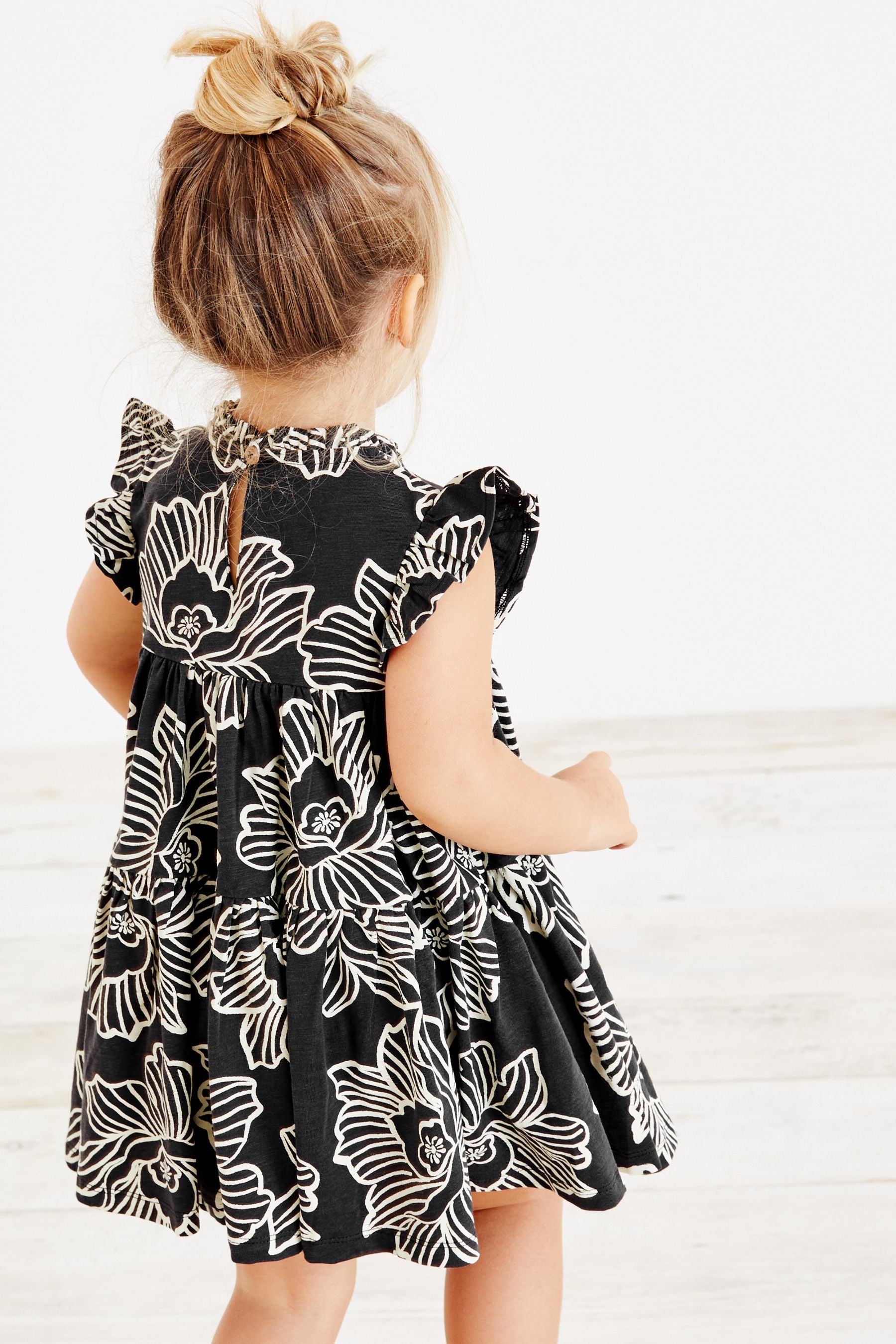 Black Floral Tiered Frill Dress (3mths-7yrs)