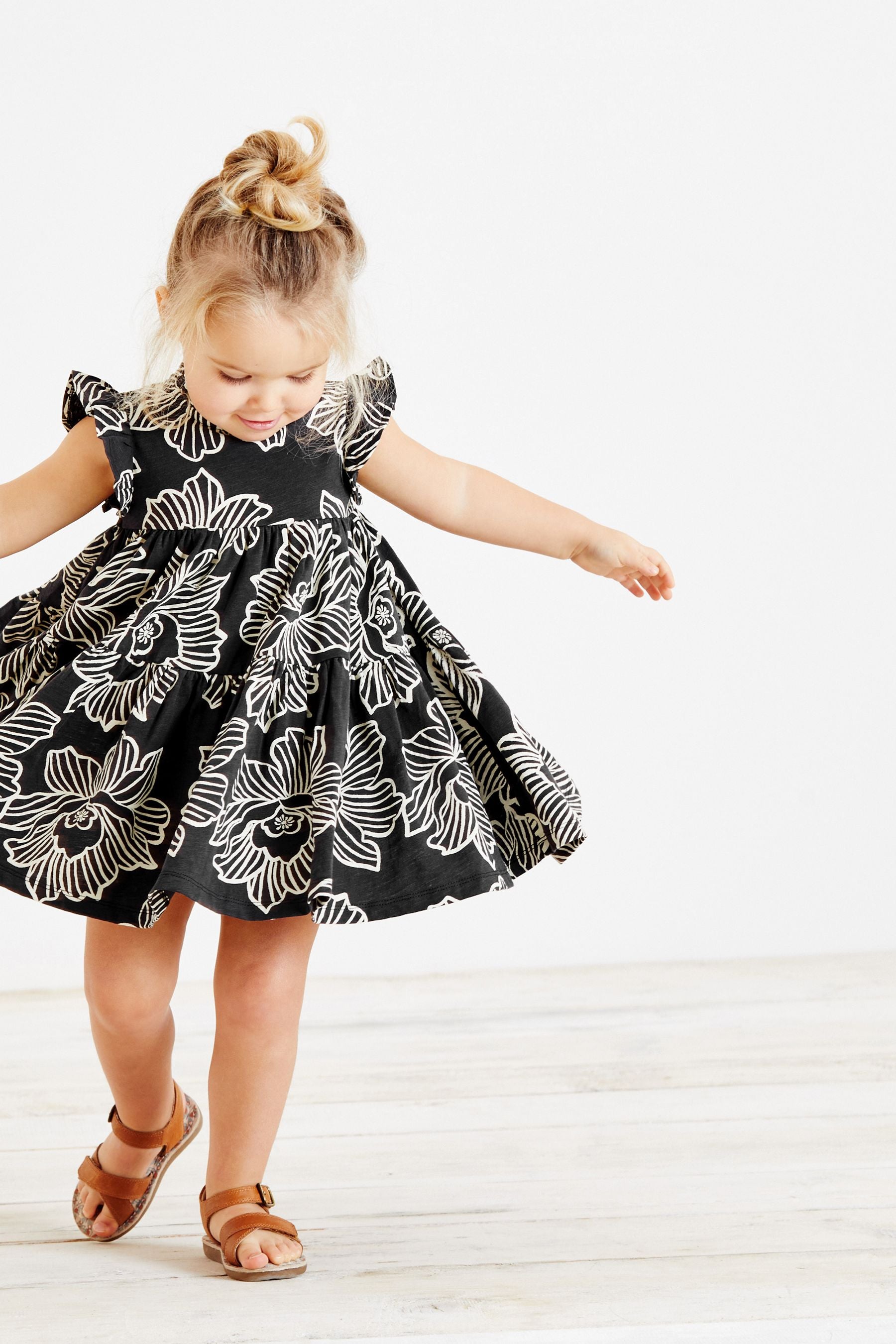 Black Floral Tiered Frill Dress (3mths-7yrs)