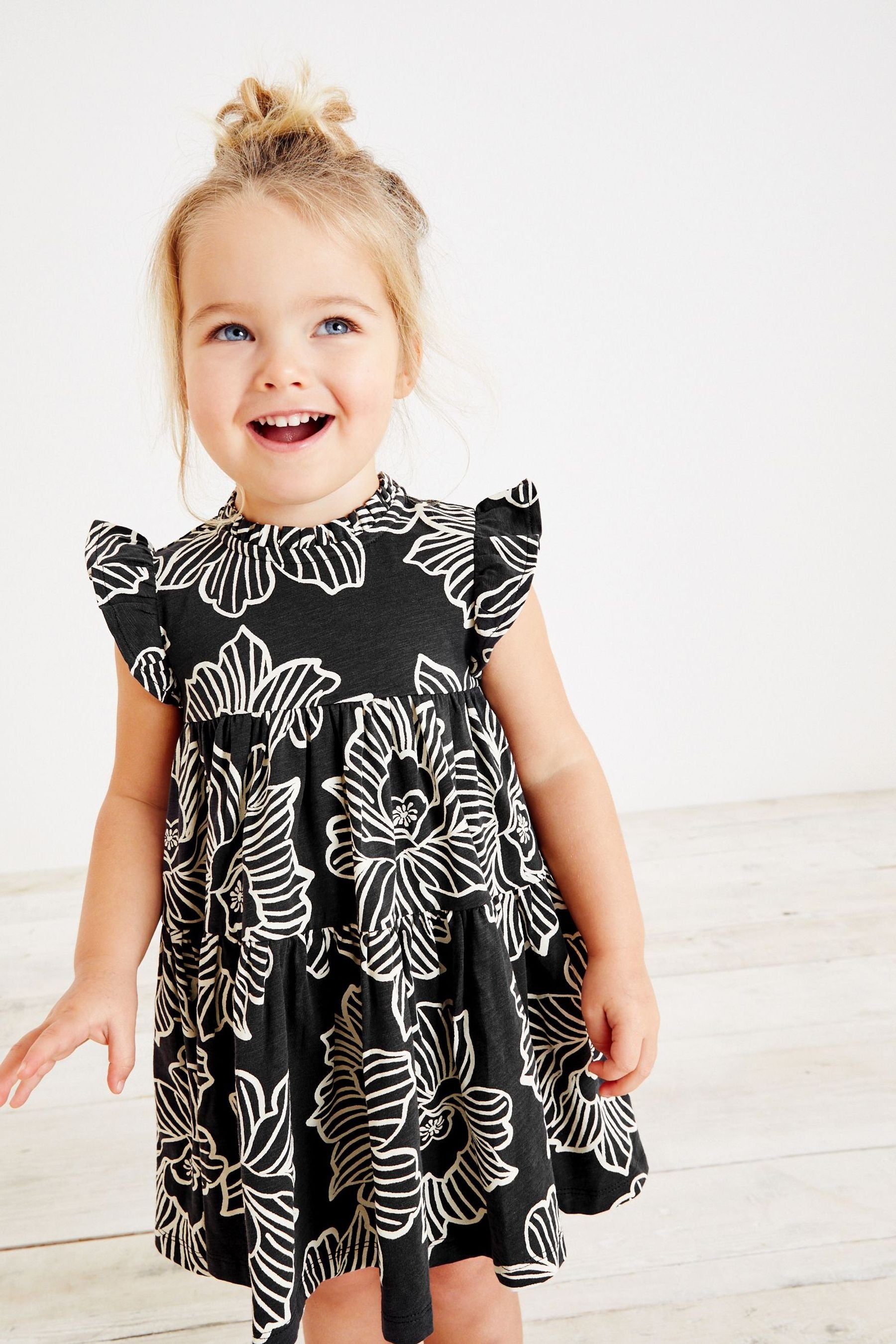 Black Floral Tiered Frill Dress (3mths-7yrs)