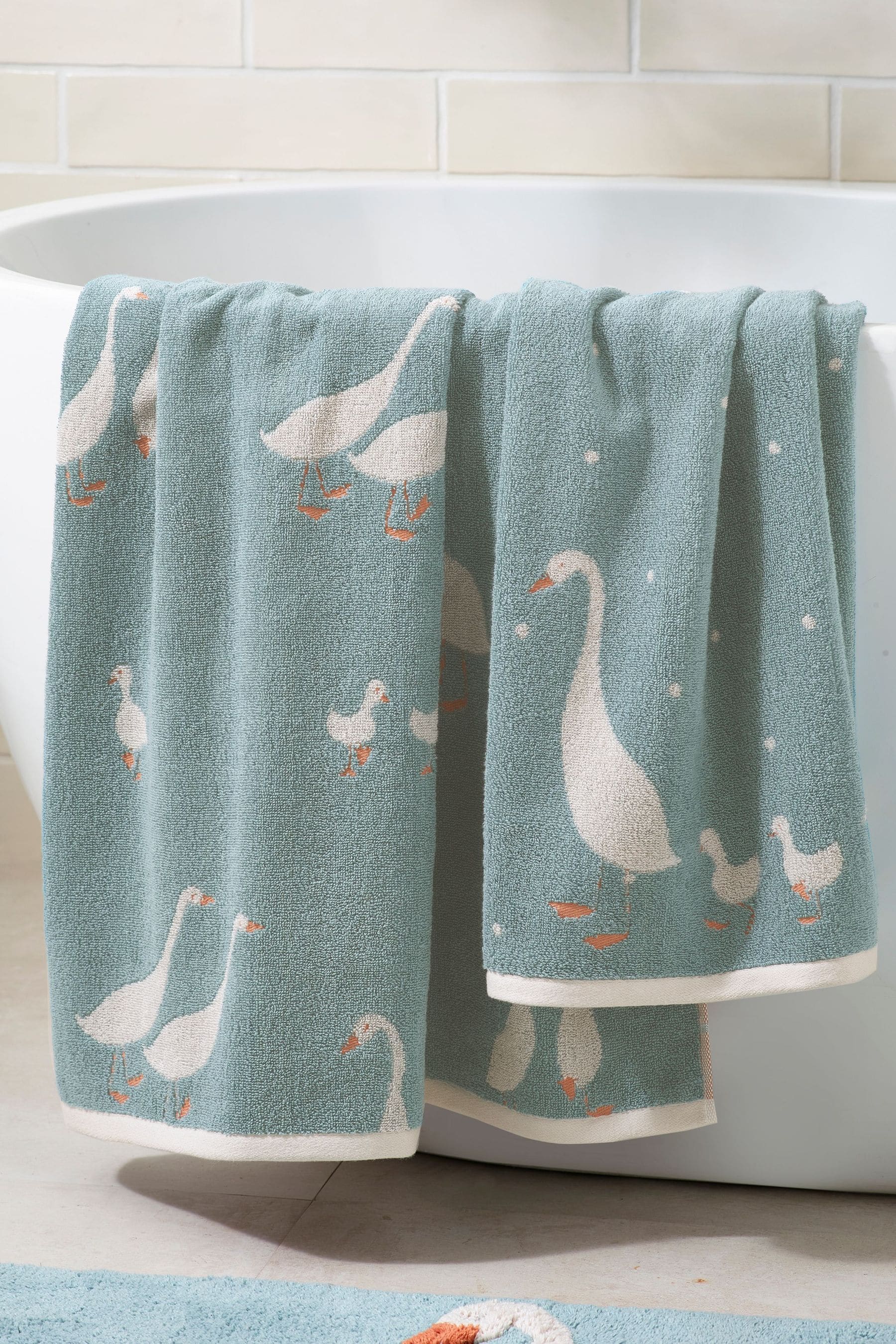 Teal Blue Goose And Friends 100% Cotton Towel