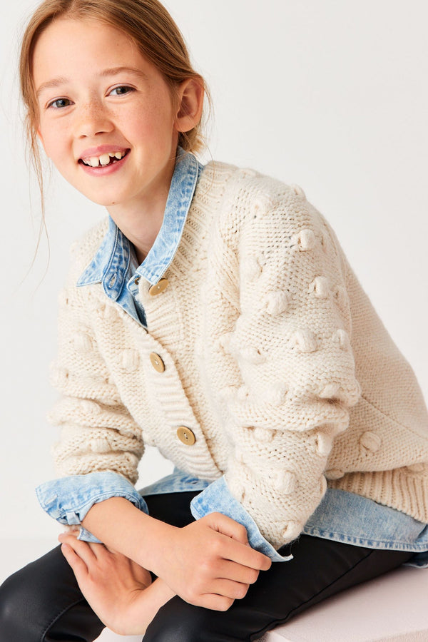 Ecru White Marl Chunky Cardigan (3-16yrs)