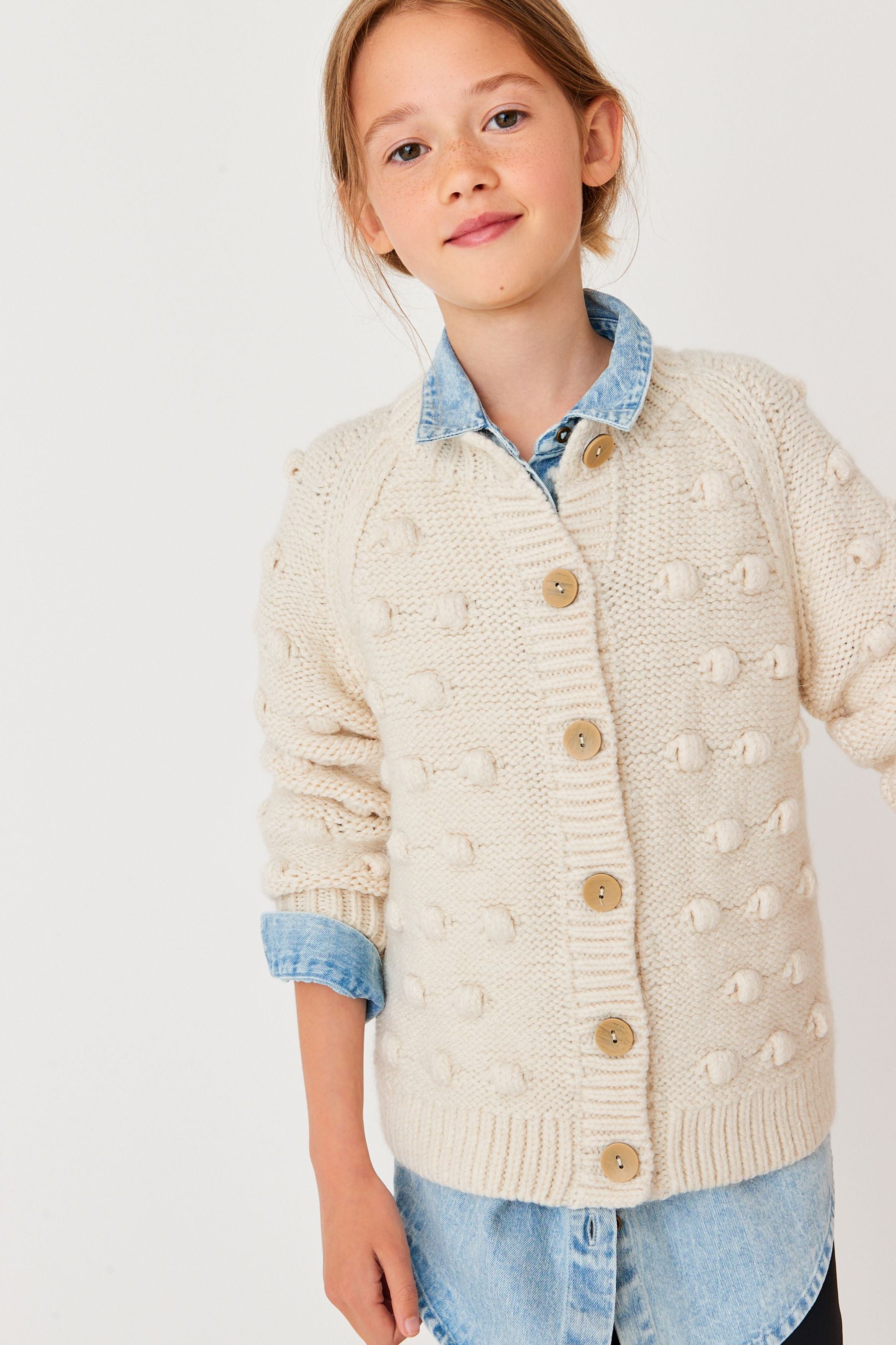 Ecru White Marl Chunky Cardigan (3-16yrs)