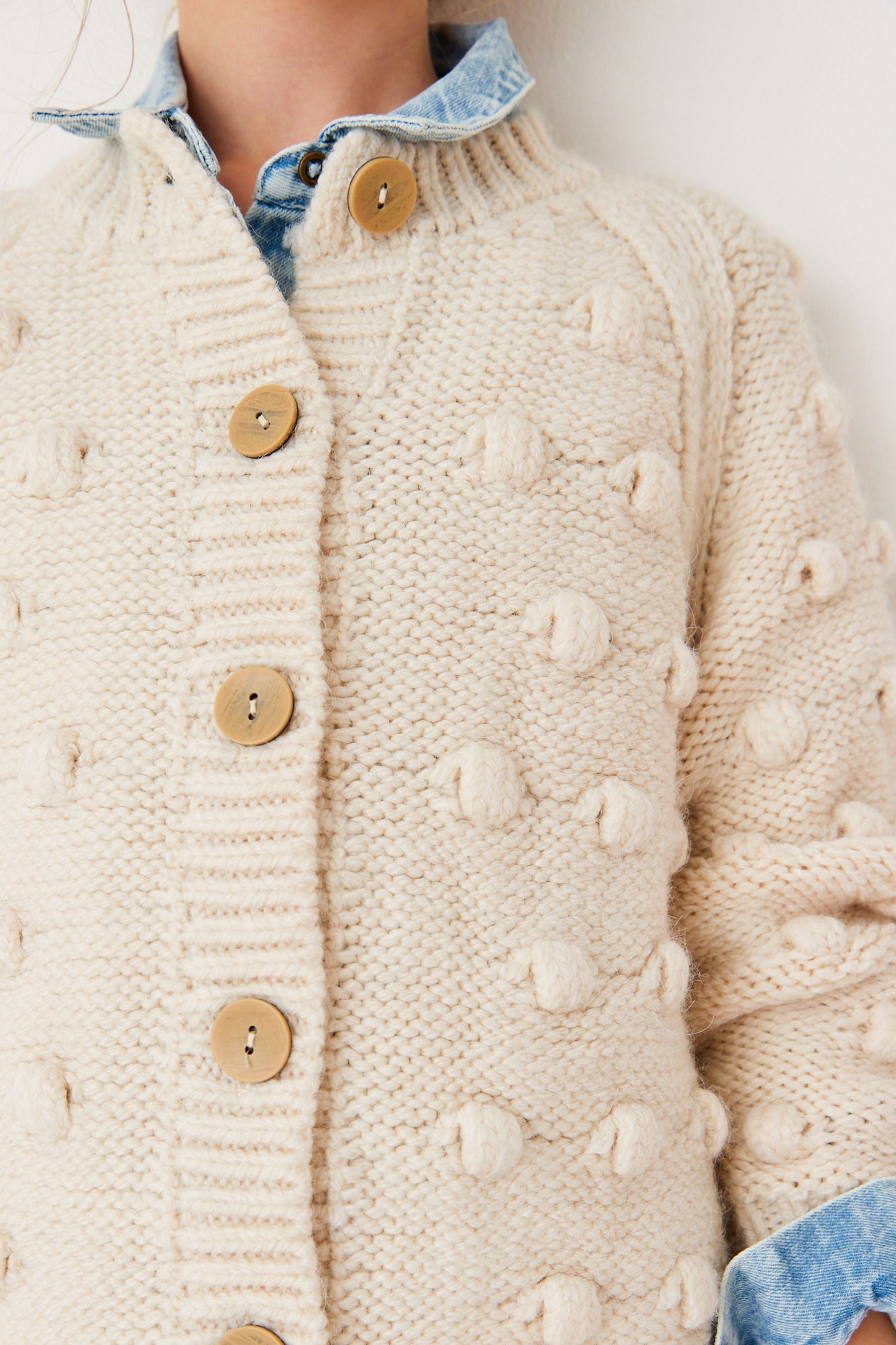 Ecru White Marl Chunky Cardigan (3-16yrs)