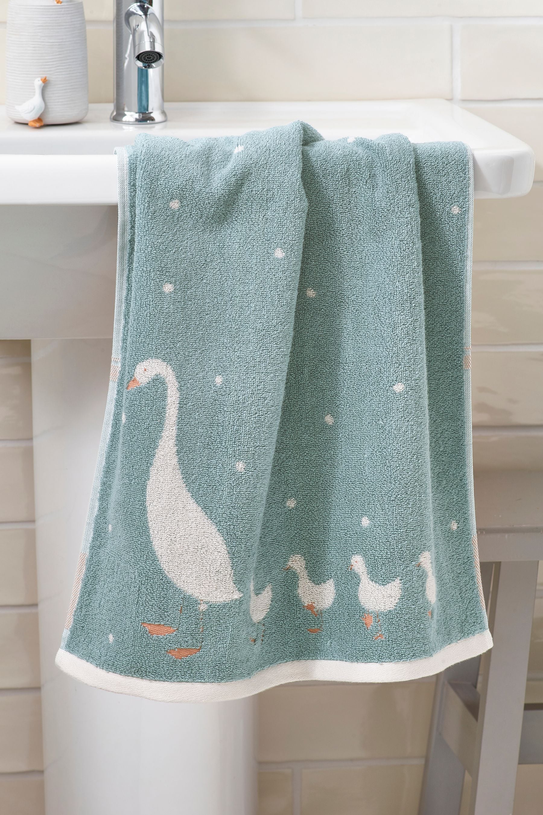 Teal Blue Goose And Friends 100% Cotton Towel