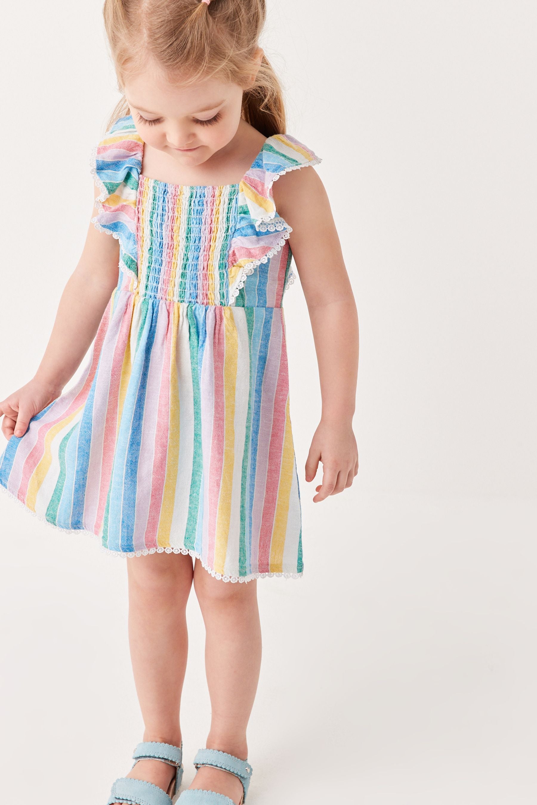 Multi Stripe Linen Mix Dress (3mths-7yrs)