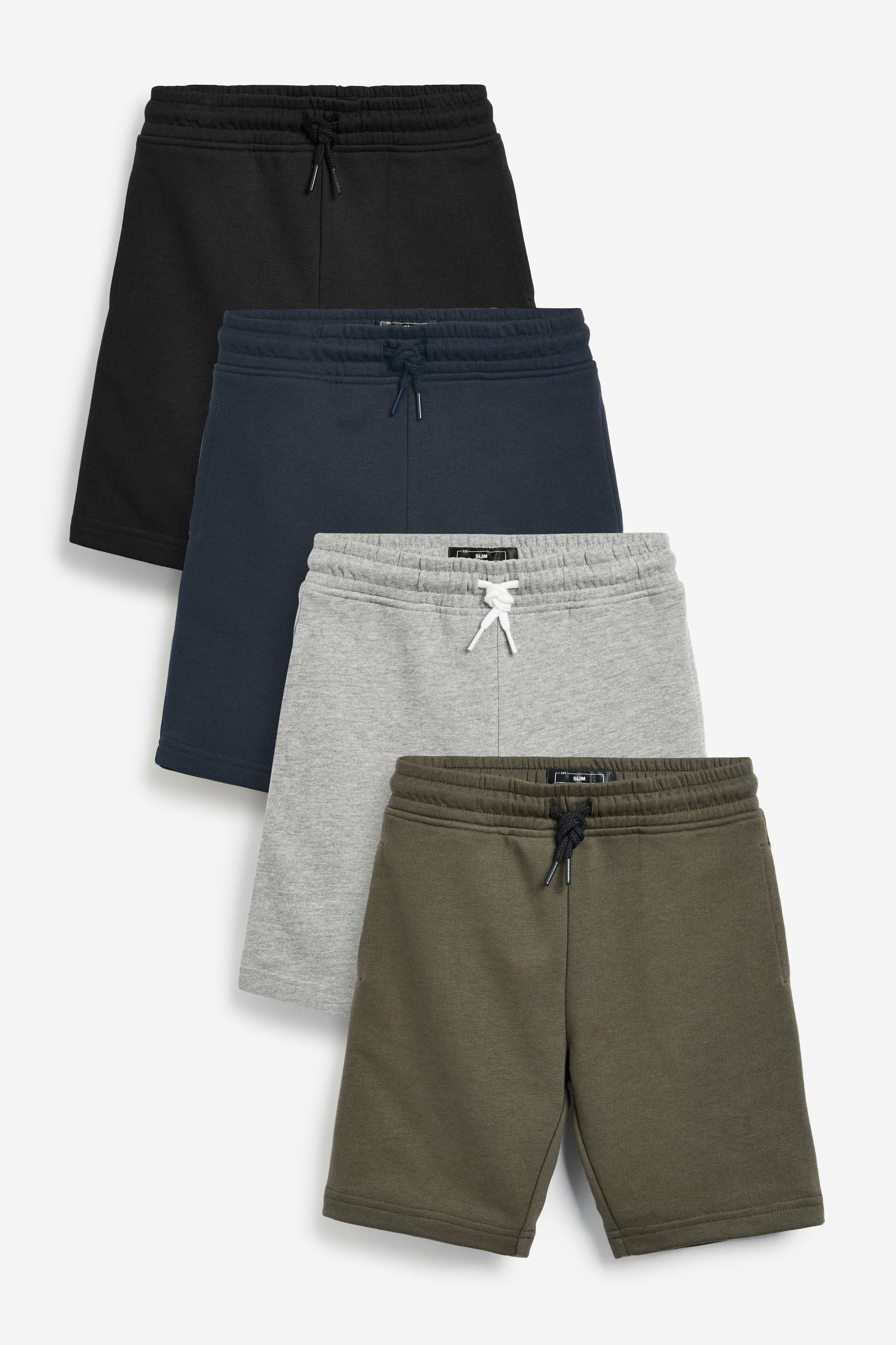 Grey/Navy Blue/Black/Khaki Green 4 Pack Shorts (3-16yrs)