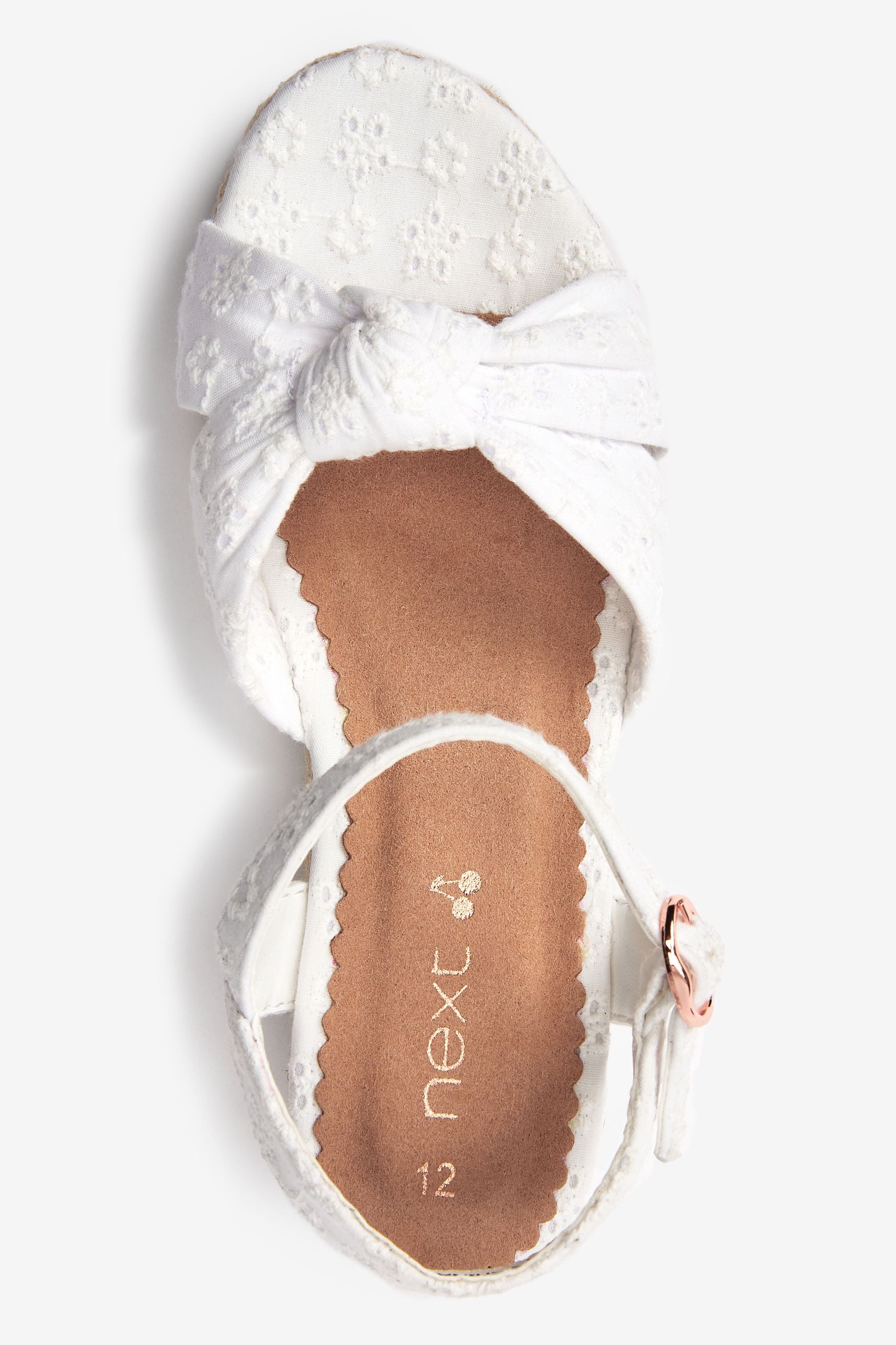 White Broderie Knot Wedge Sandals