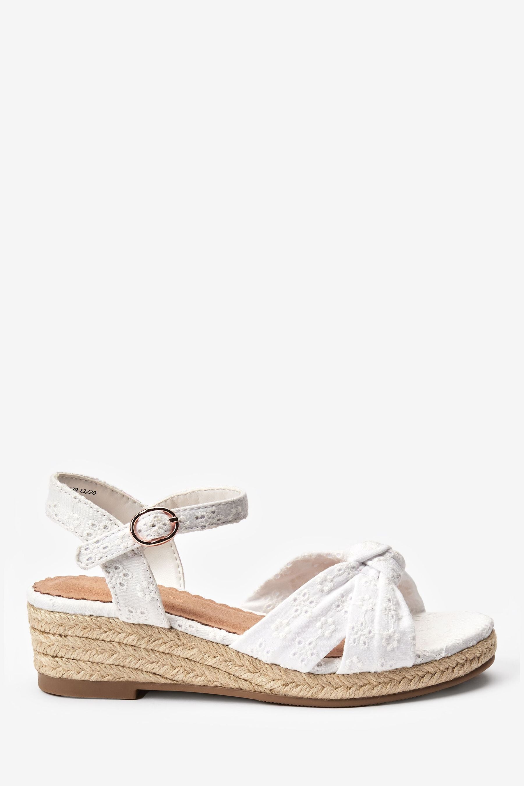 White Broderie Knot Wedge Sandals