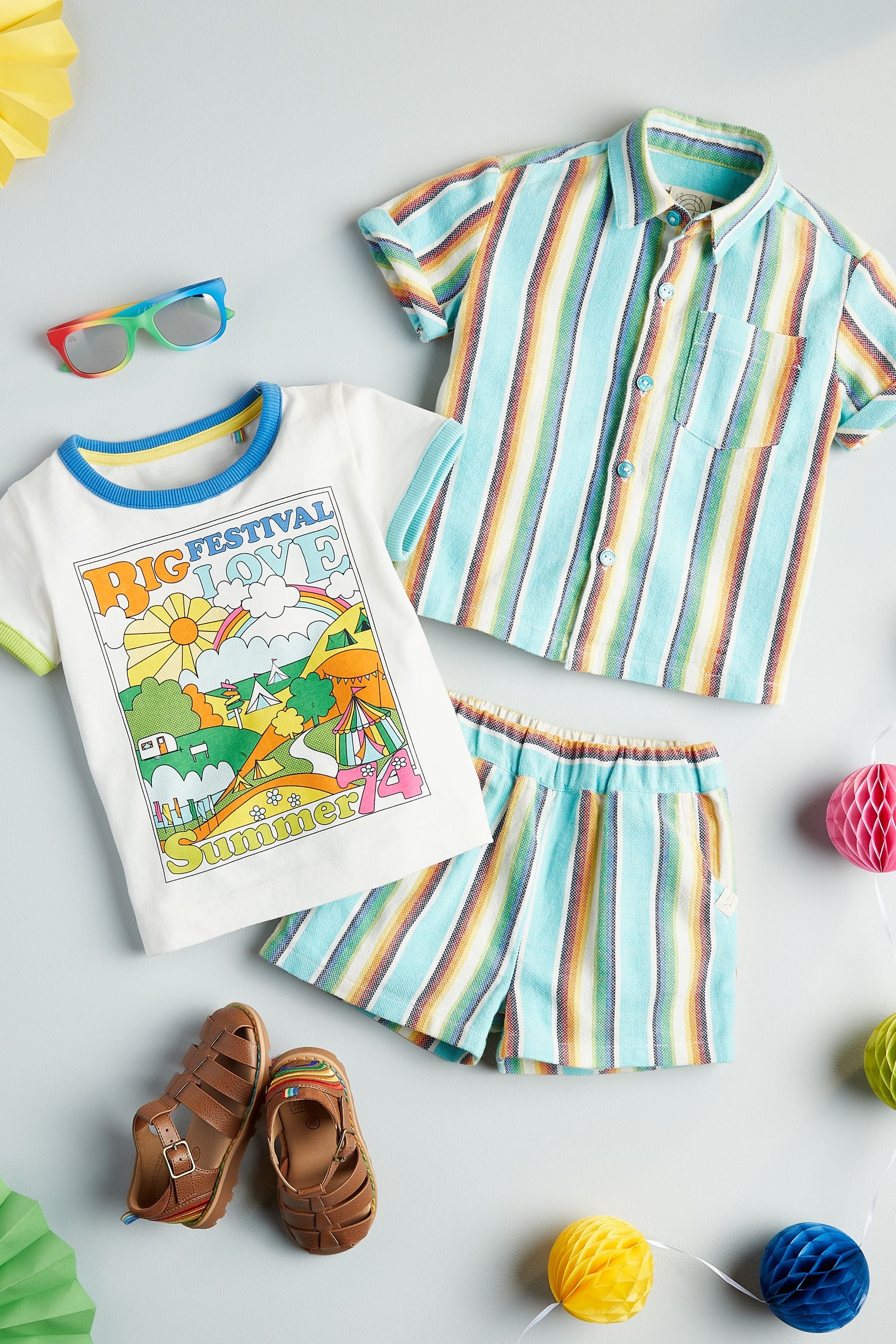 Little Bird Blue Stripe Shirt And Shorts Set