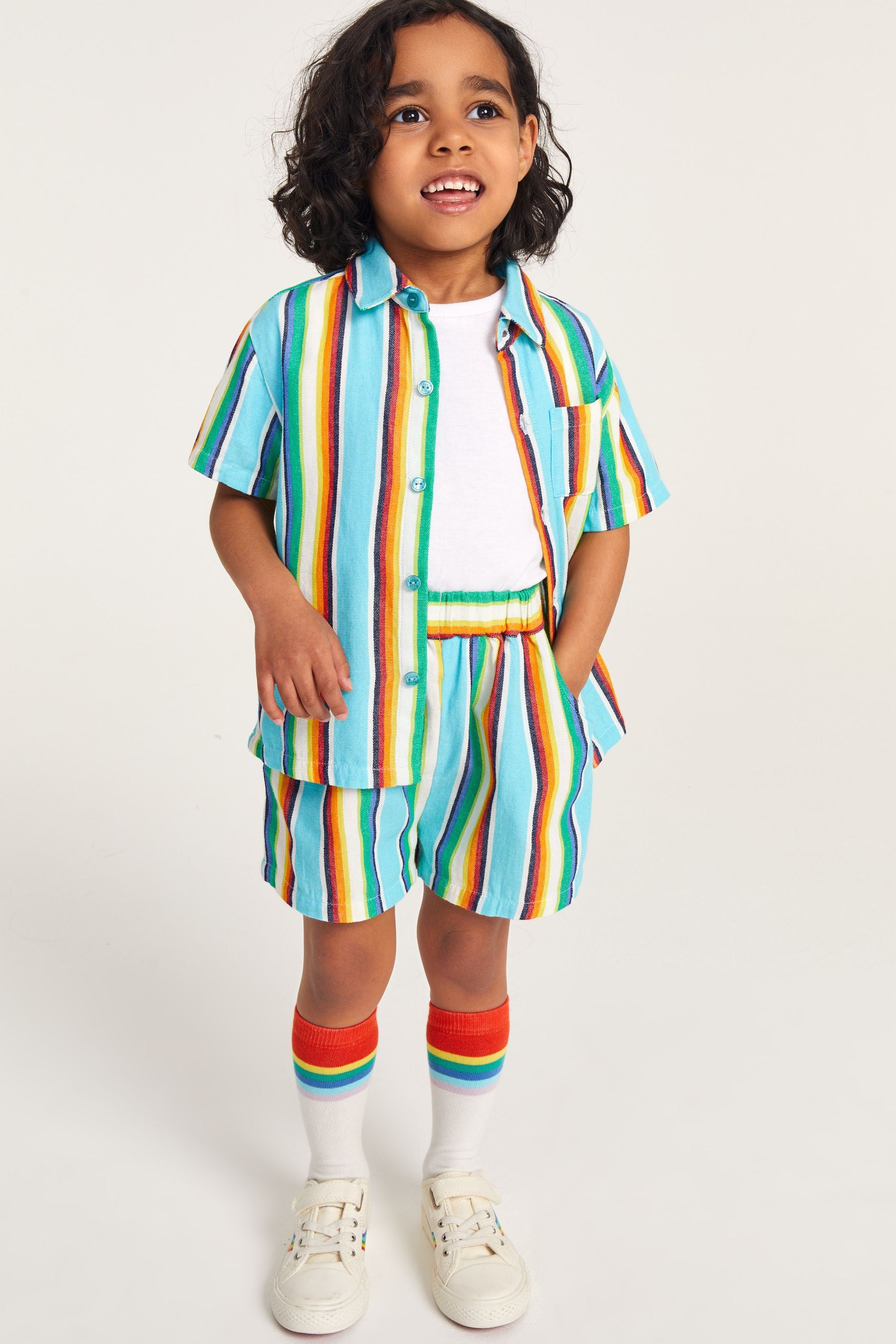 Little Bird Blue Stripe Shirt And Shorts Set