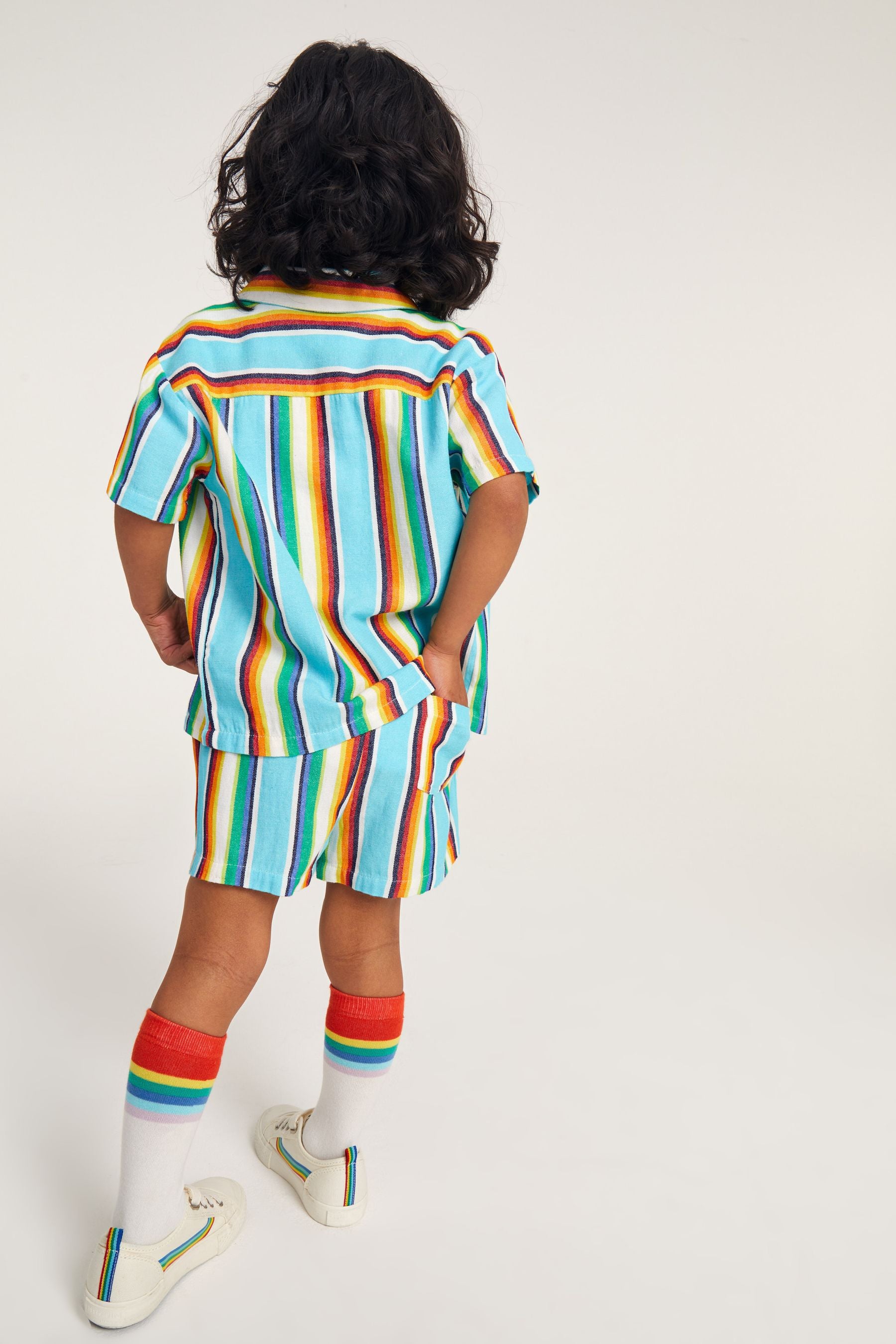 Little Bird Blue Stripe Shirt And Shorts Set