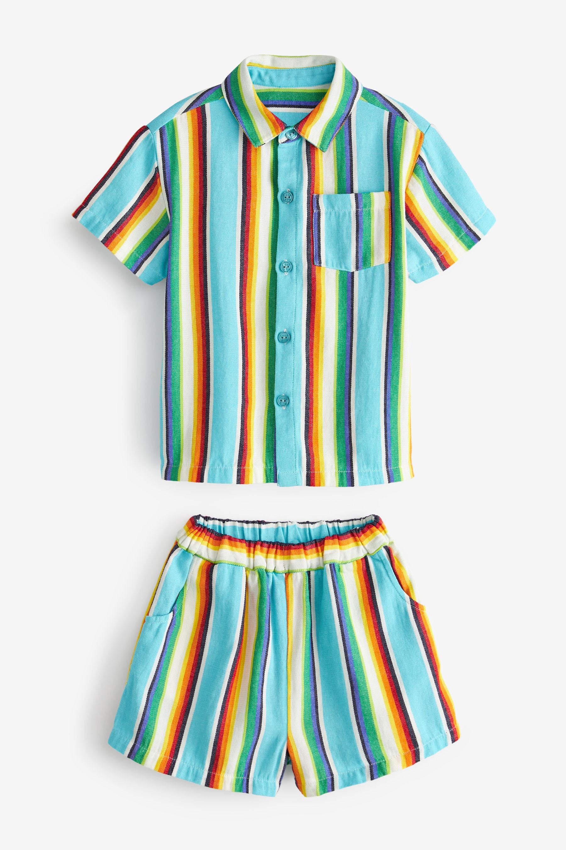 Little Bird Blue Stripe Shirt And Shorts Set