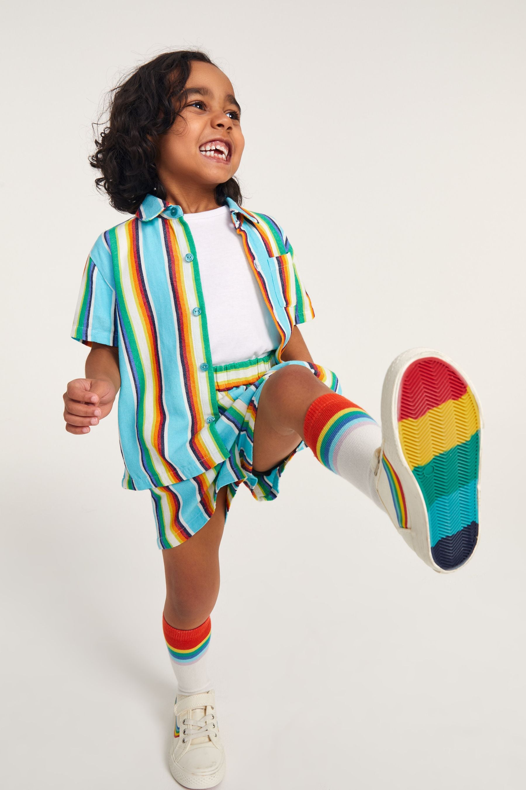 Little Bird Blue Stripe Shirt And Shorts Set