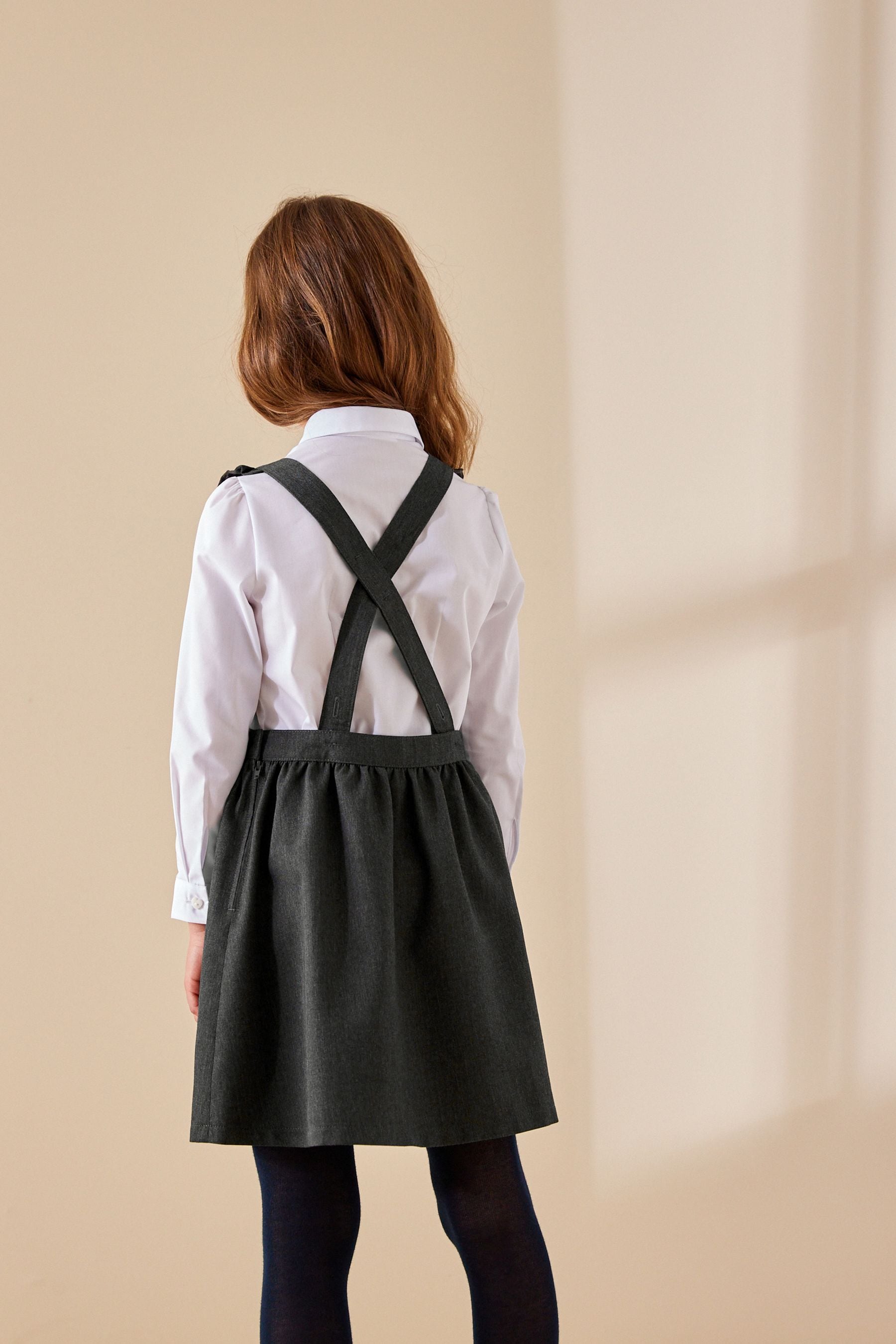 Grey Ruffle Detail Pinafore School Dress (3-14yrs)