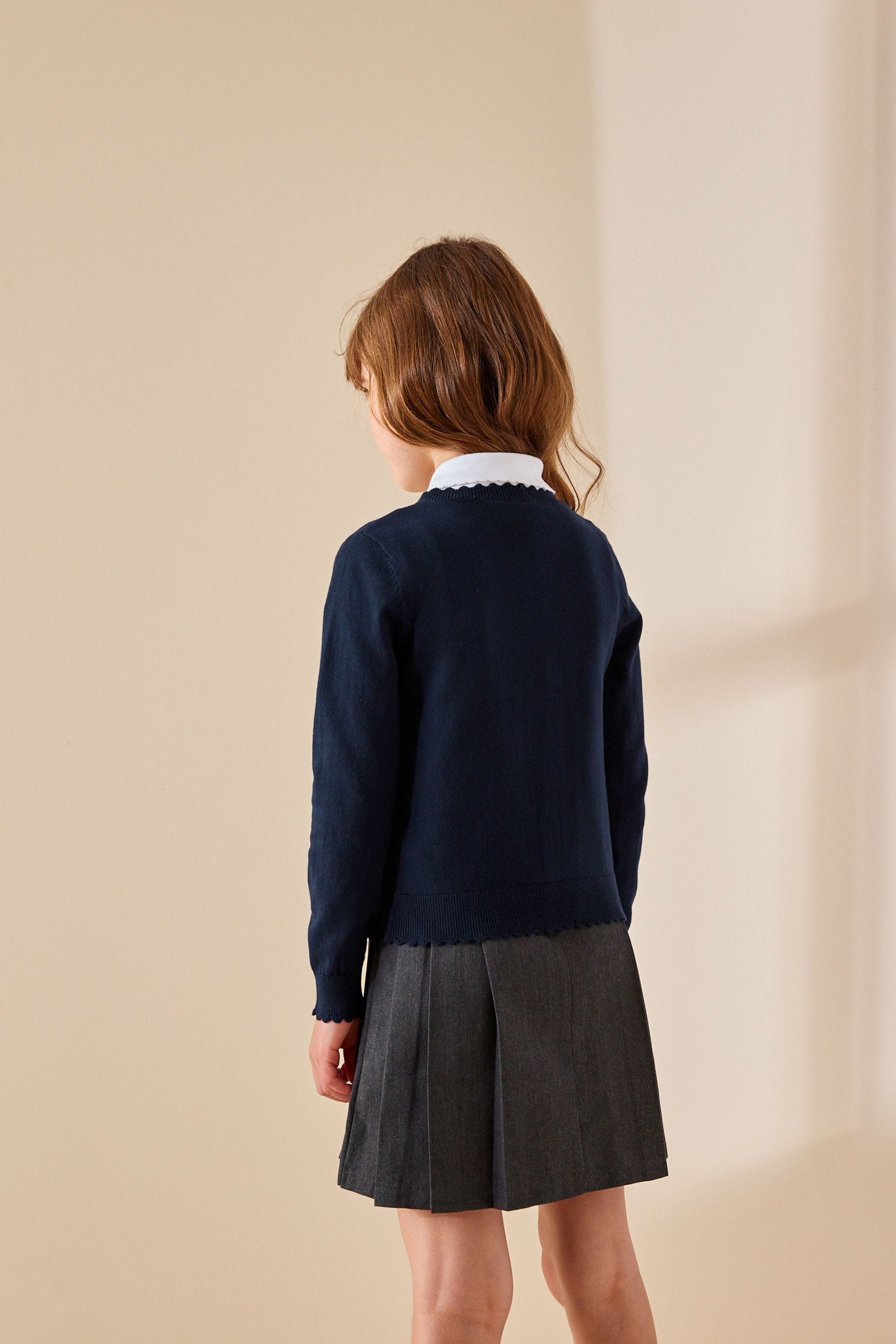 Navy Blue Cotton Rich Scalloped Edge School Cardigan (3-16yrs)