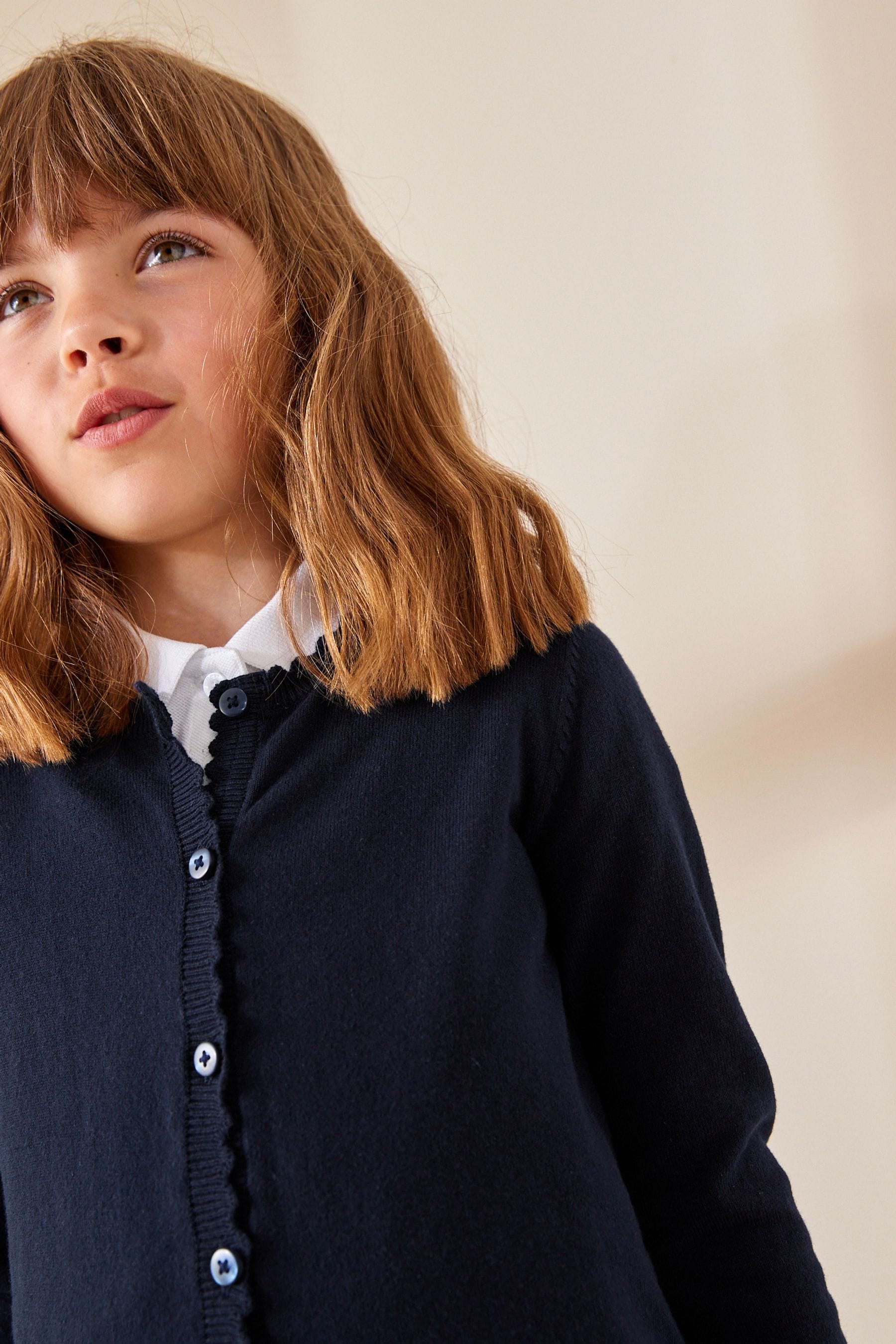 Navy Blue Cotton Rich Scalloped Edge School Cardigan (3-16yrs)