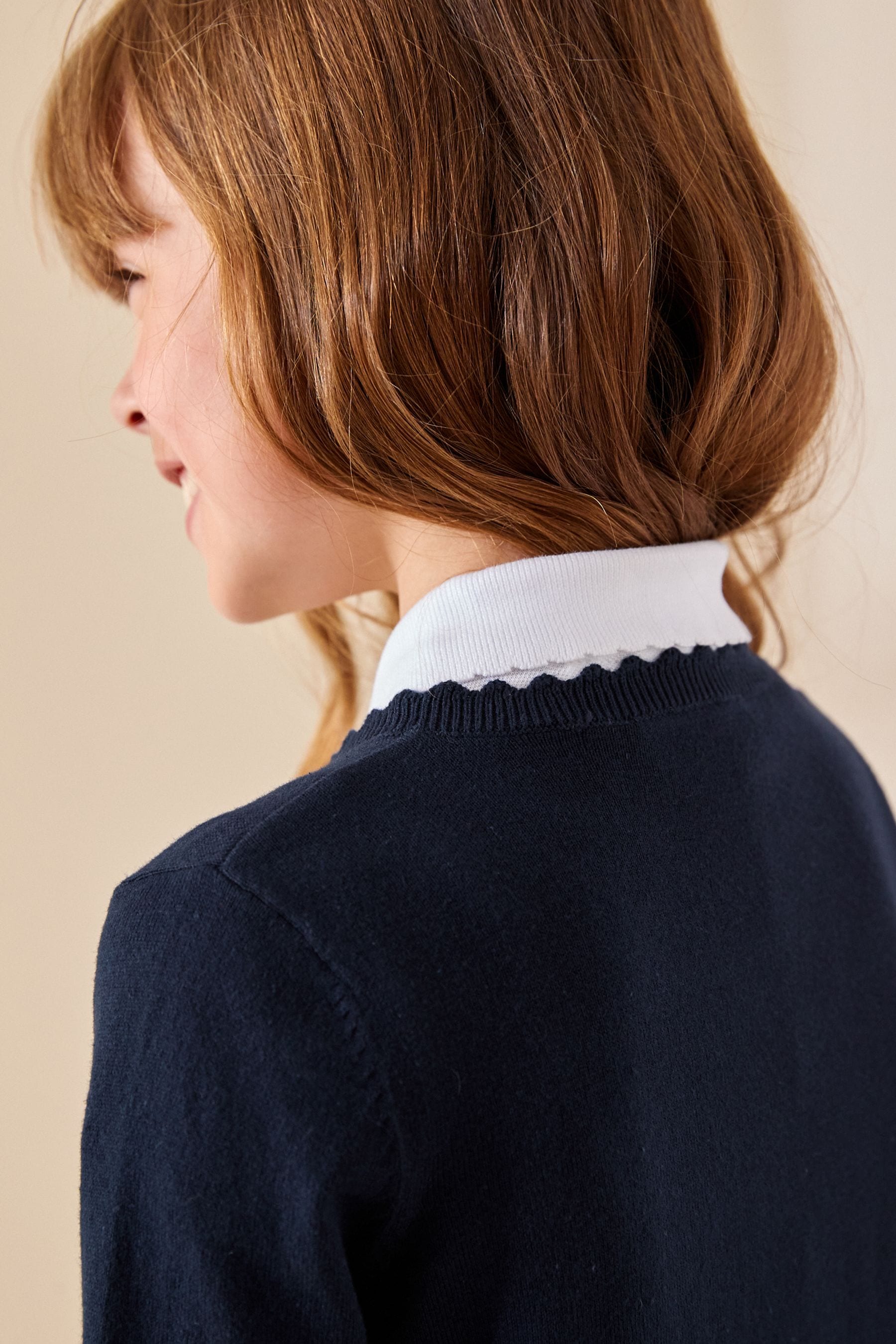 Navy Blue Cotton Rich Scalloped Edge School Cardigan (3-16yrs)