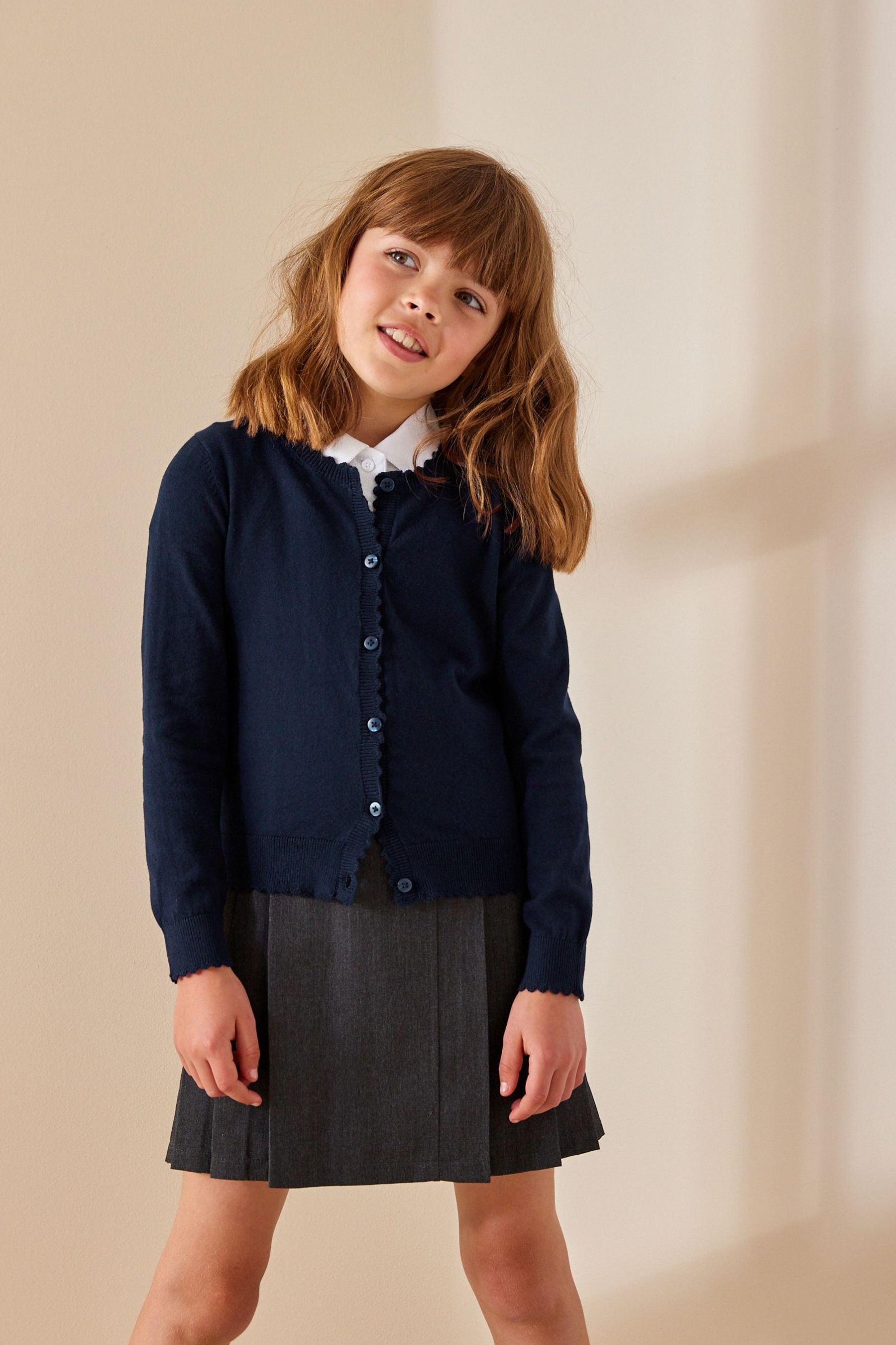 Navy Blue Cotton Rich Scalloped Edge School Cardigan (3-16yrs)