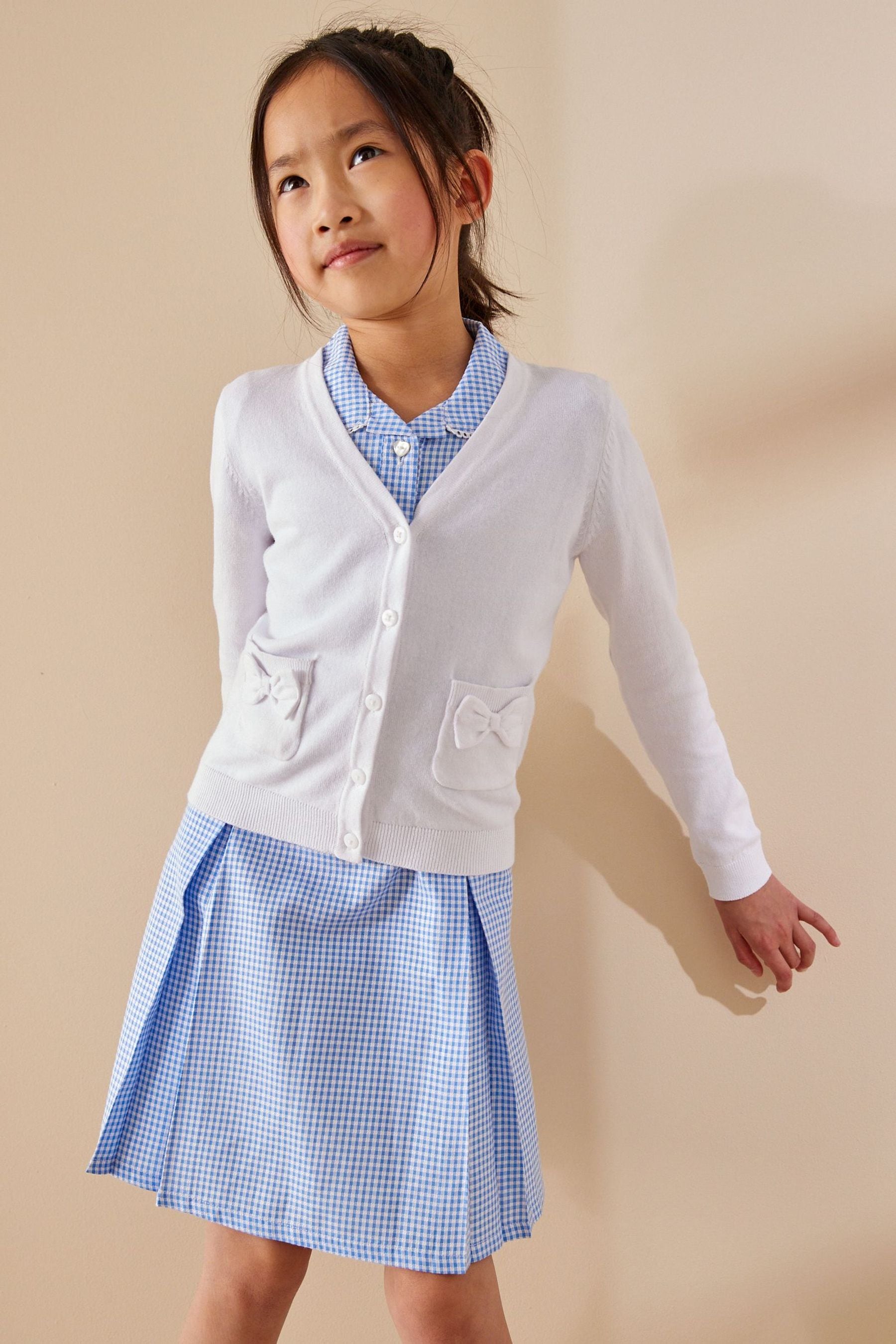 White Cotton Rich Bow Pocket School Cardigan (3-16yrs)