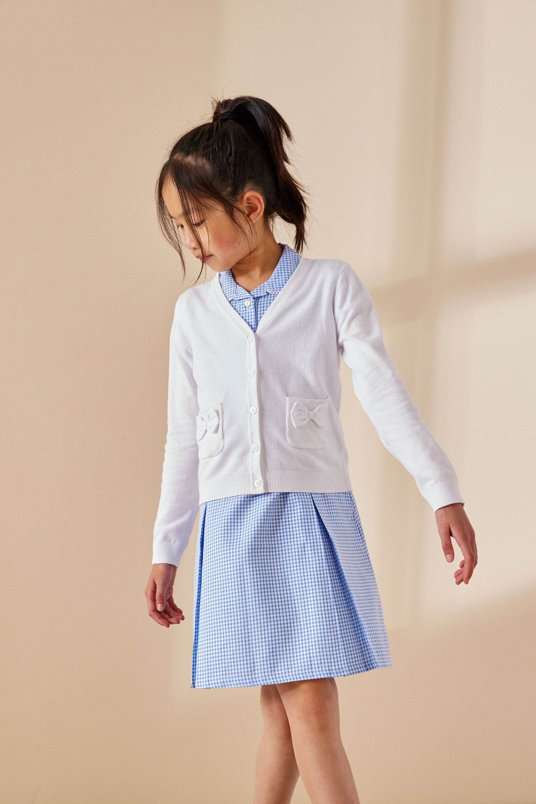 White Cotton Rich Bow Pocket School Cardigan (3-16yrs)