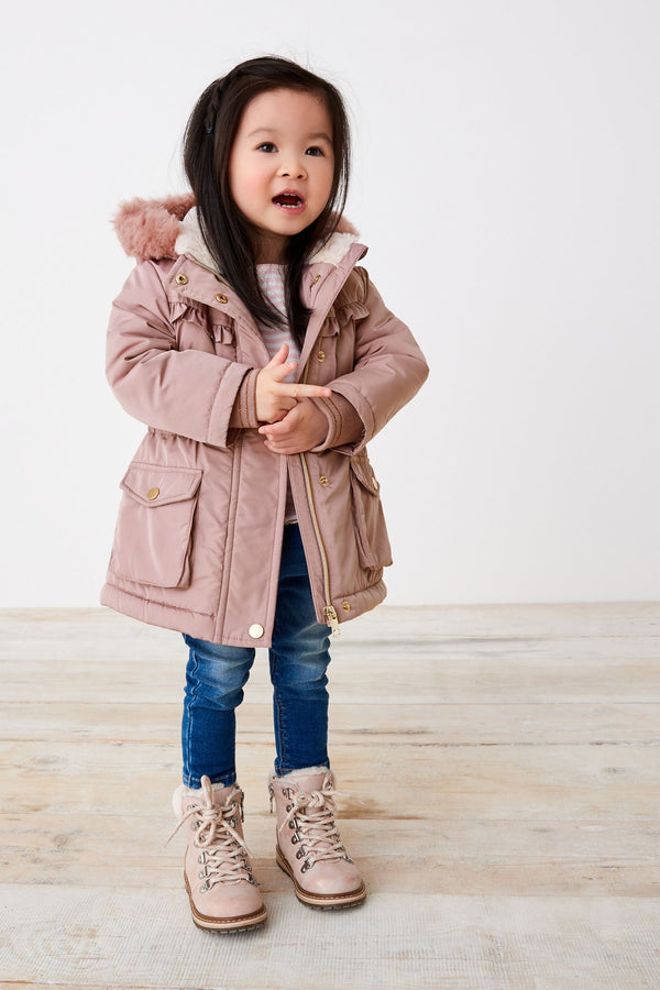 Pink Next Shower Resistant Faux Fur Trim Parka (3mths-7yrs)