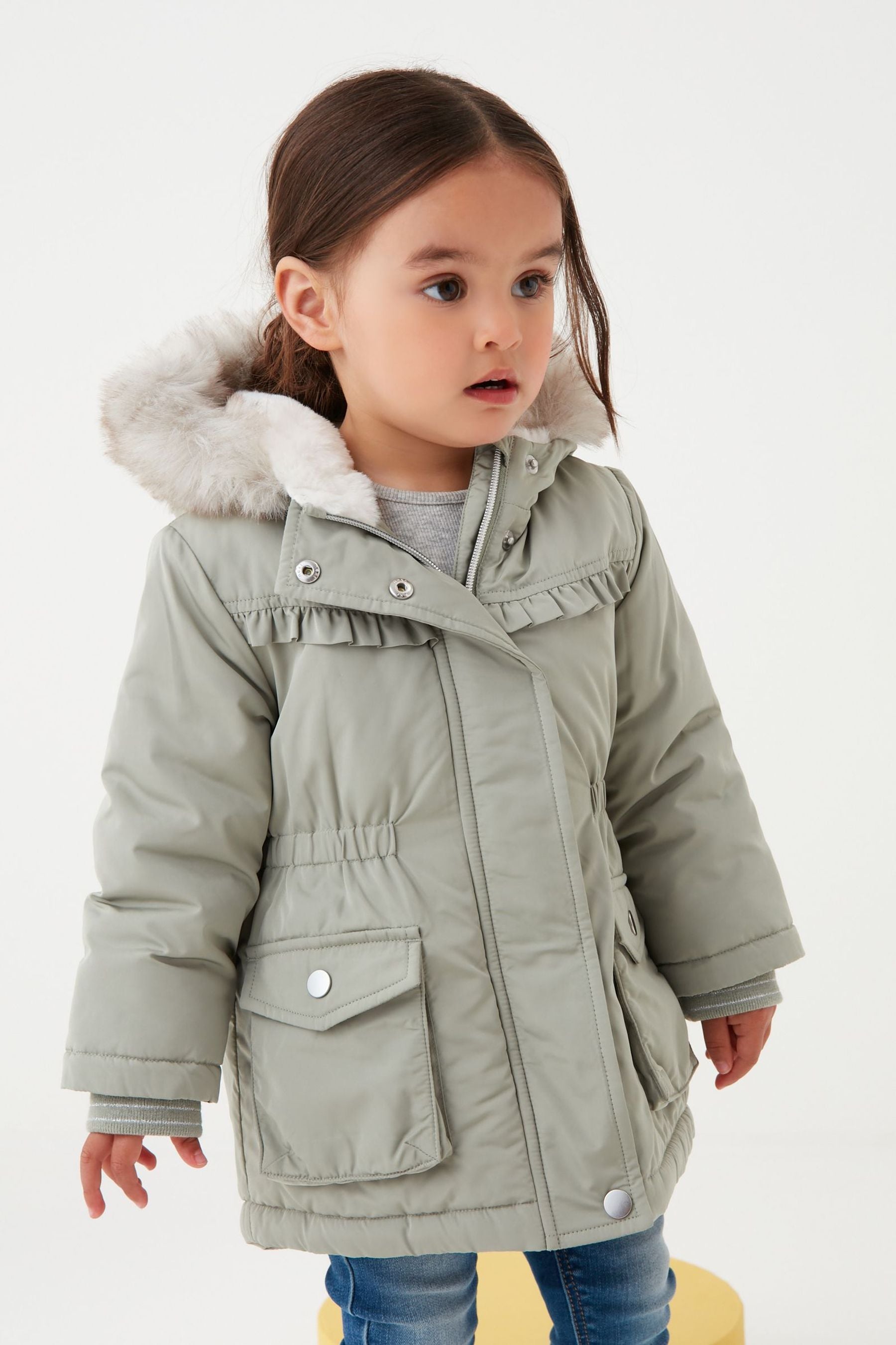 Sage Green Next Shower Resistant Faux Fur Trim Parka (3mths-7yrs)