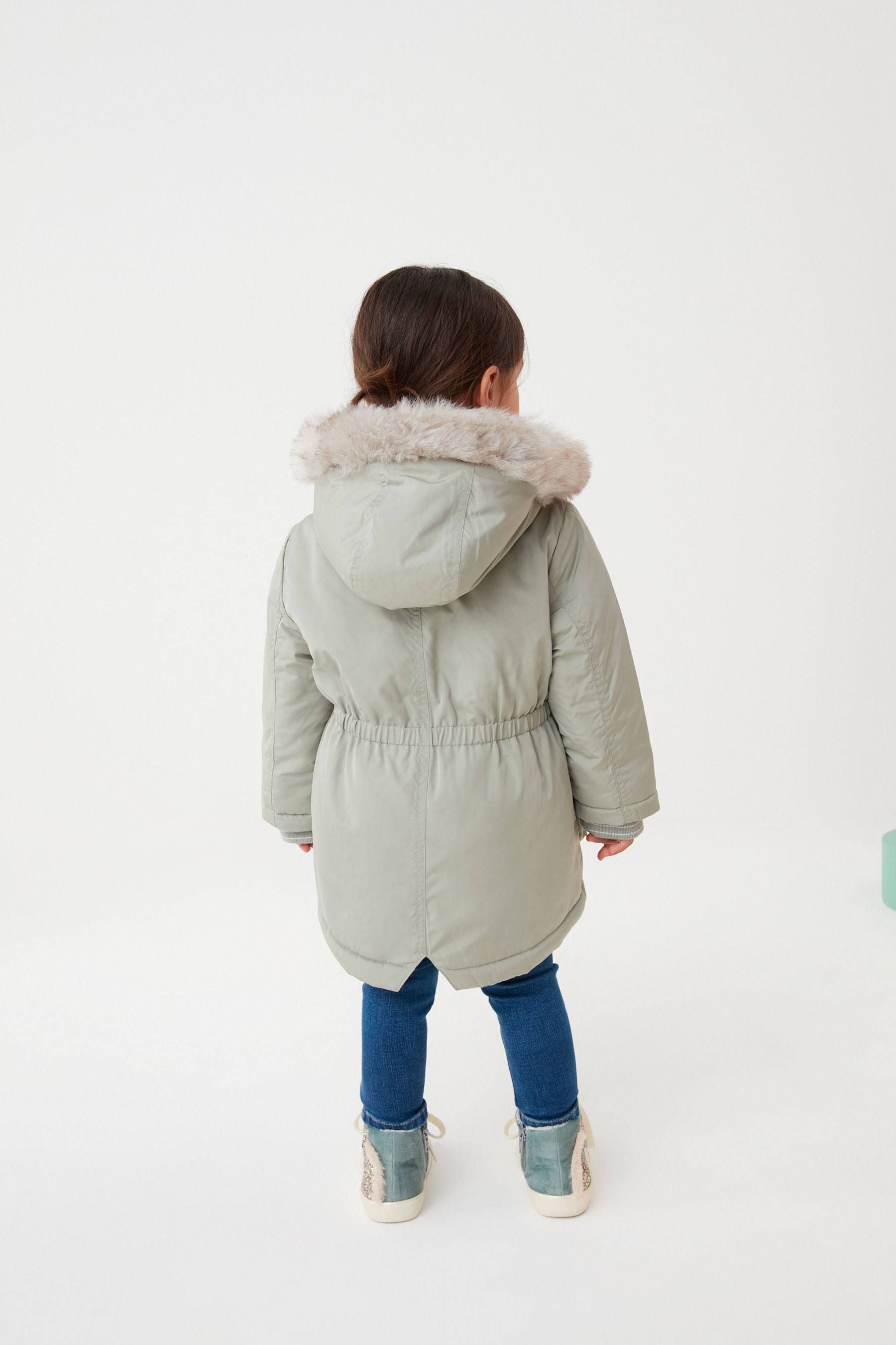 Sage Green Next Shower Resistant Faux Fur Trim Parka (3mths-7yrs)