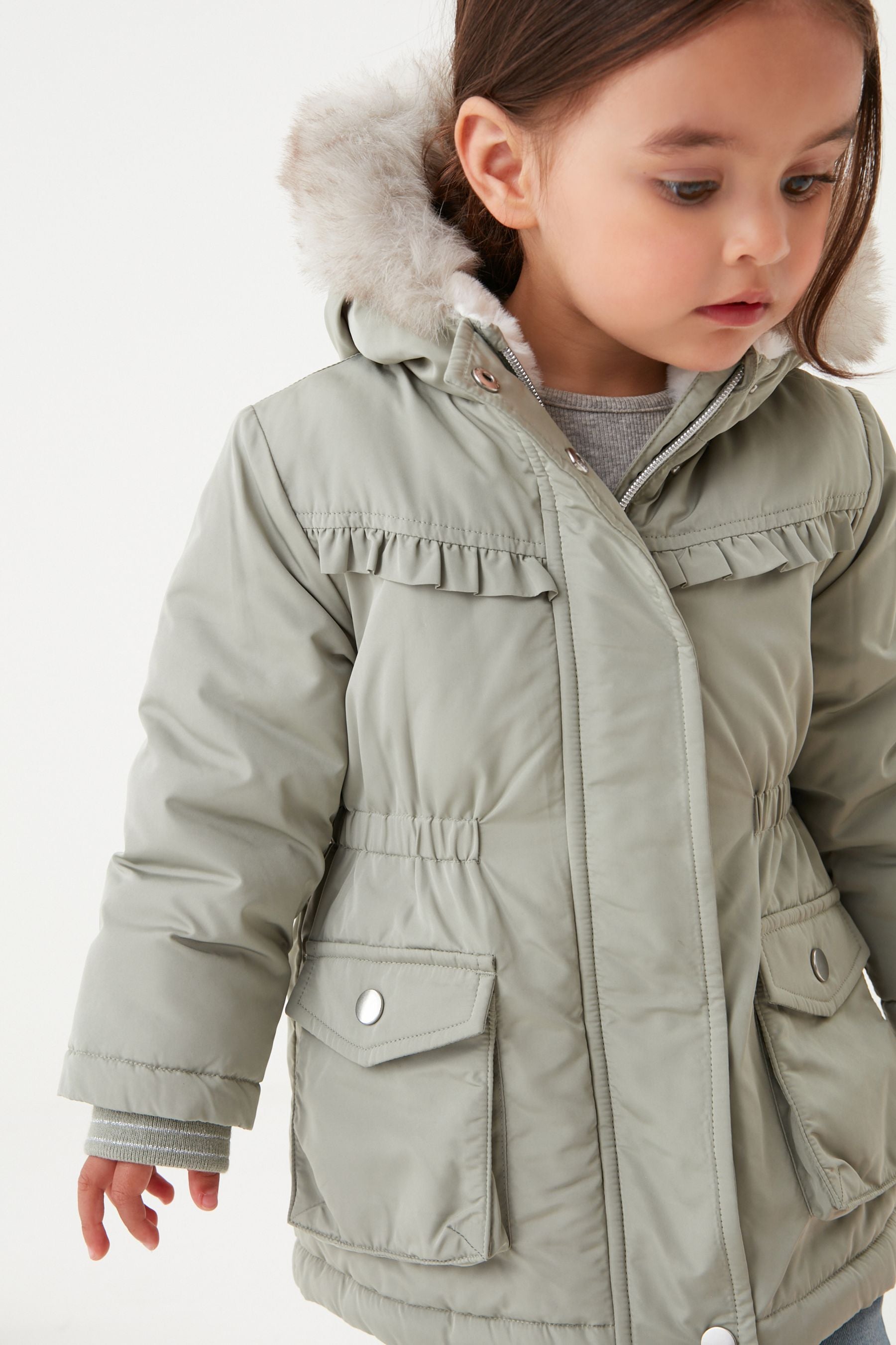 Sage Green Next Shower Resistant Faux Fur Trim Parka (3mths-7yrs)