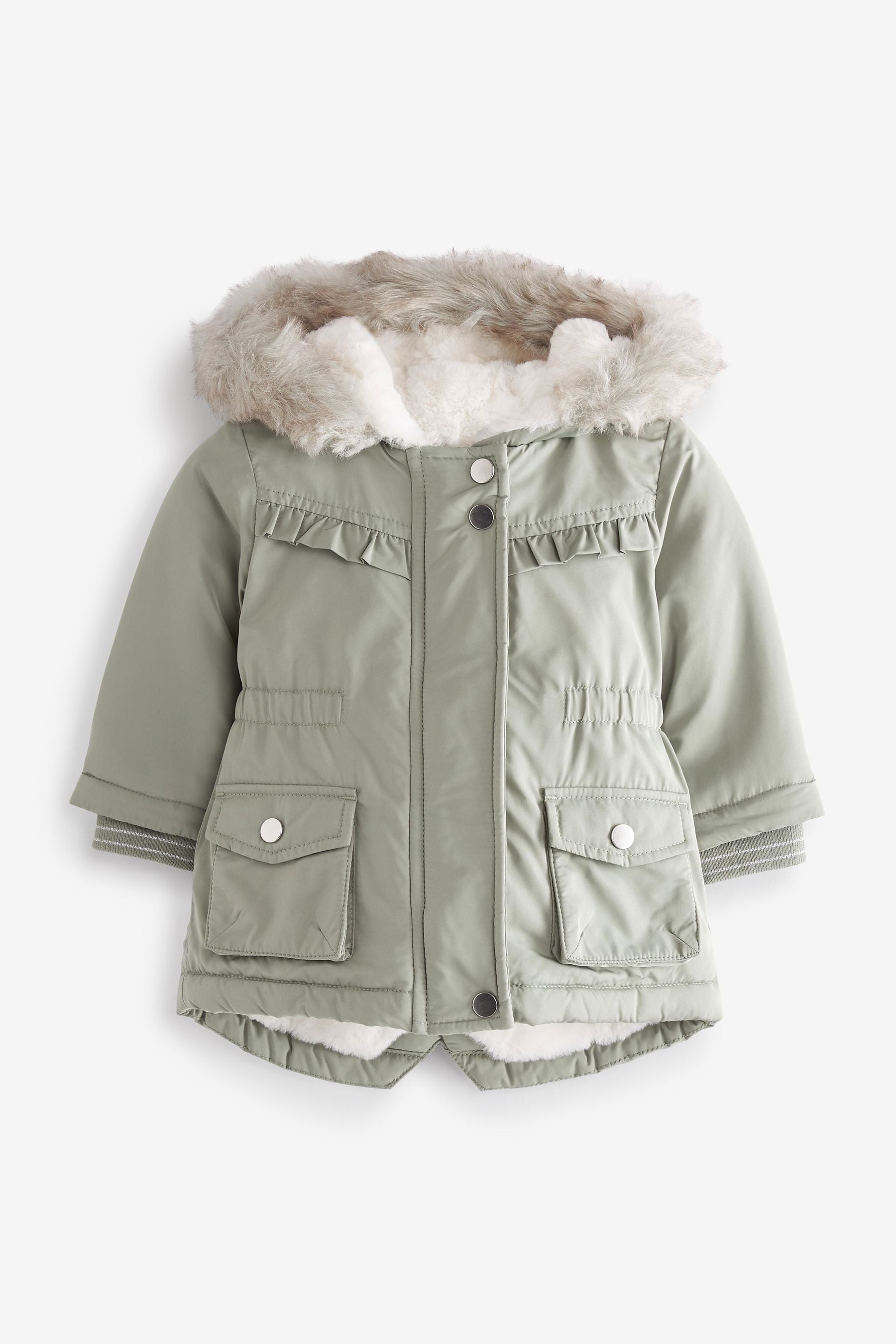 Sage Green Next Shower Resistant Faux Fur Trim Parka (3mths-7yrs)