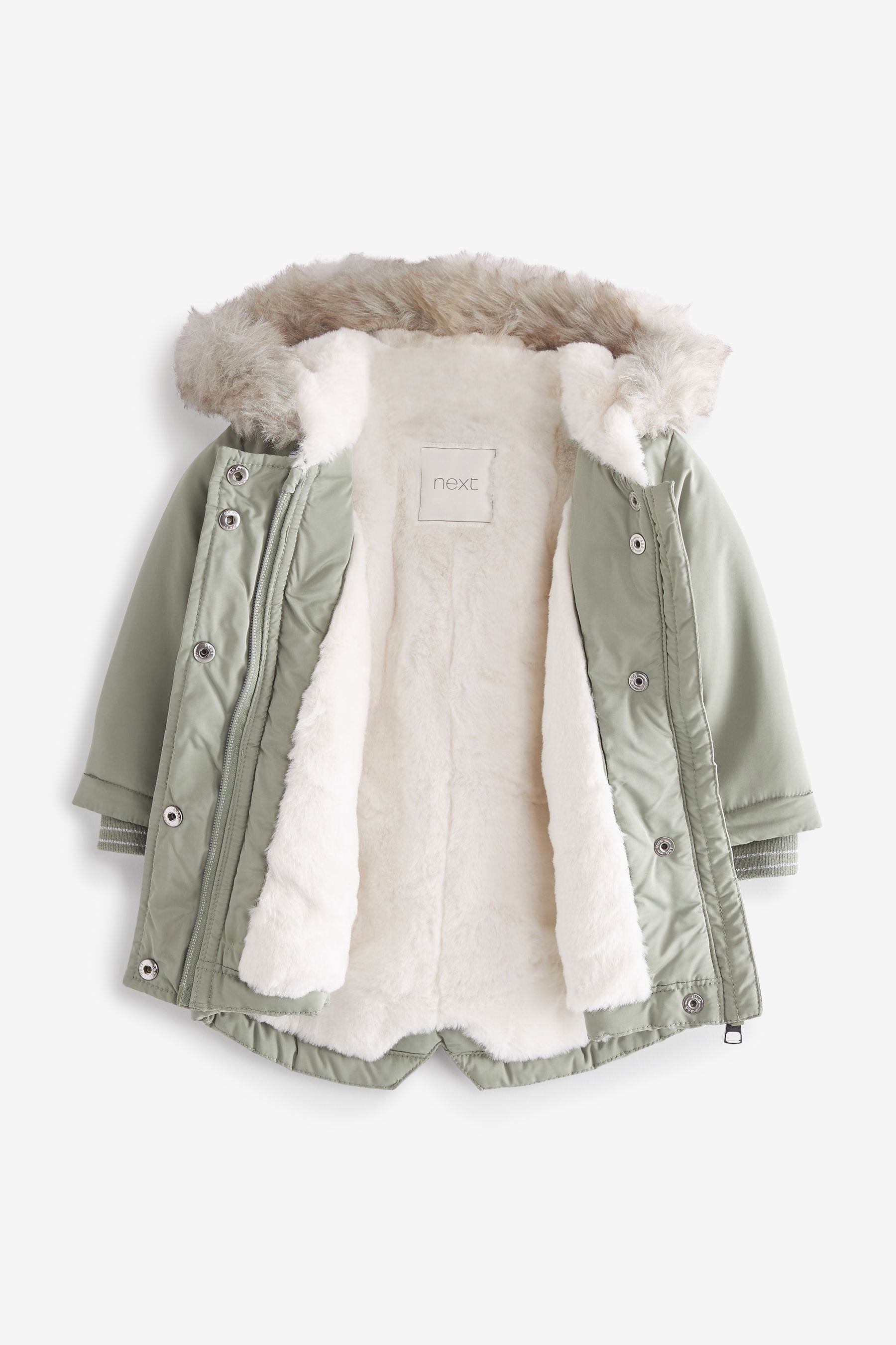 Sage Green Next Shower Resistant Faux Fur Trim Parka (3mths-7yrs)