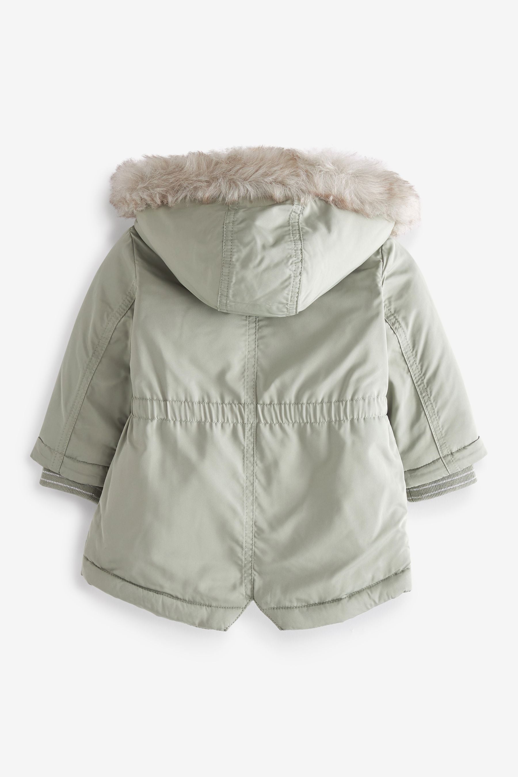 Sage Green Next Shower Resistant Faux Fur Trim Parka (3mths-7yrs)