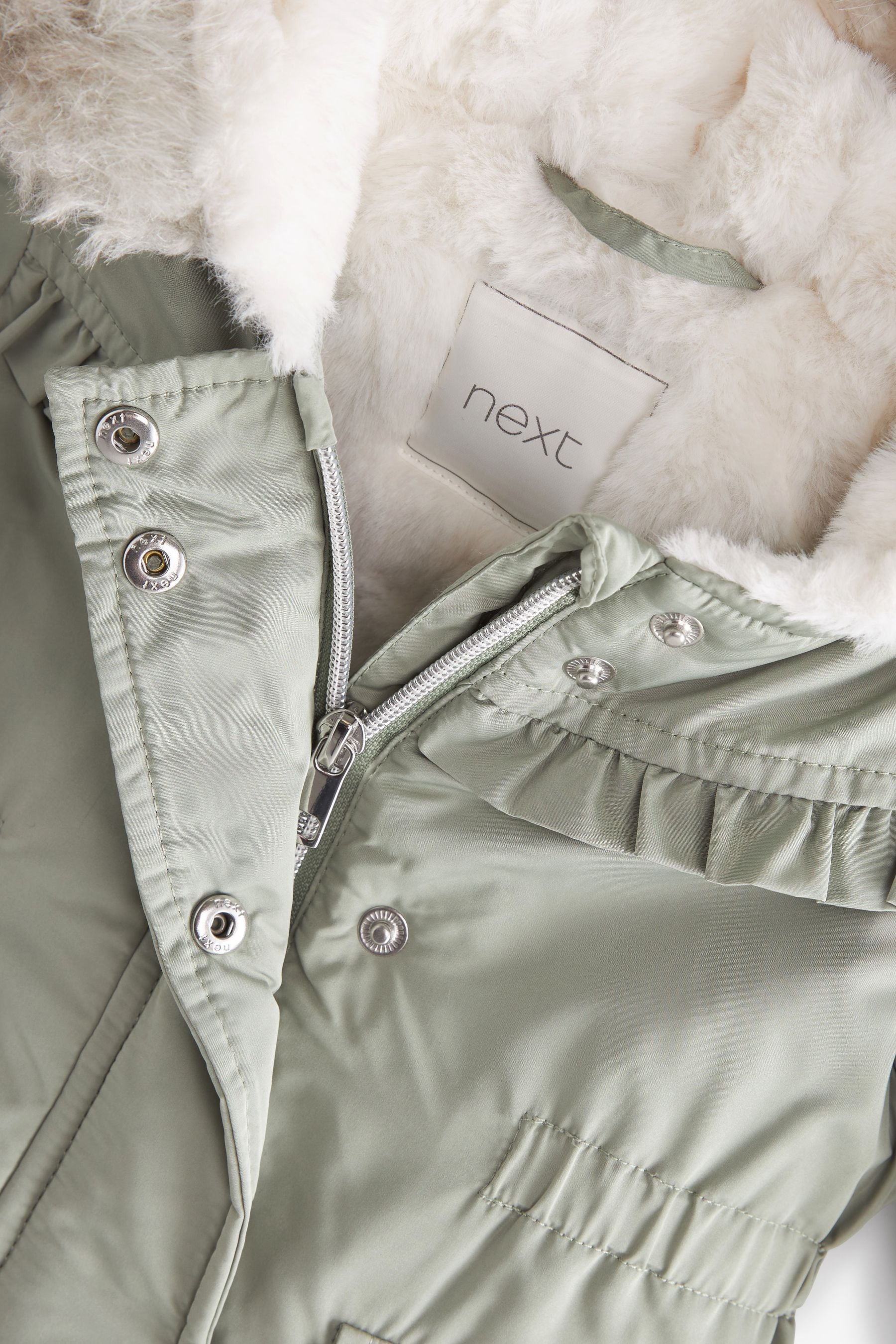 Sage Green Next Shower Resistant Faux Fur Trim Parka (3mths-7yrs)