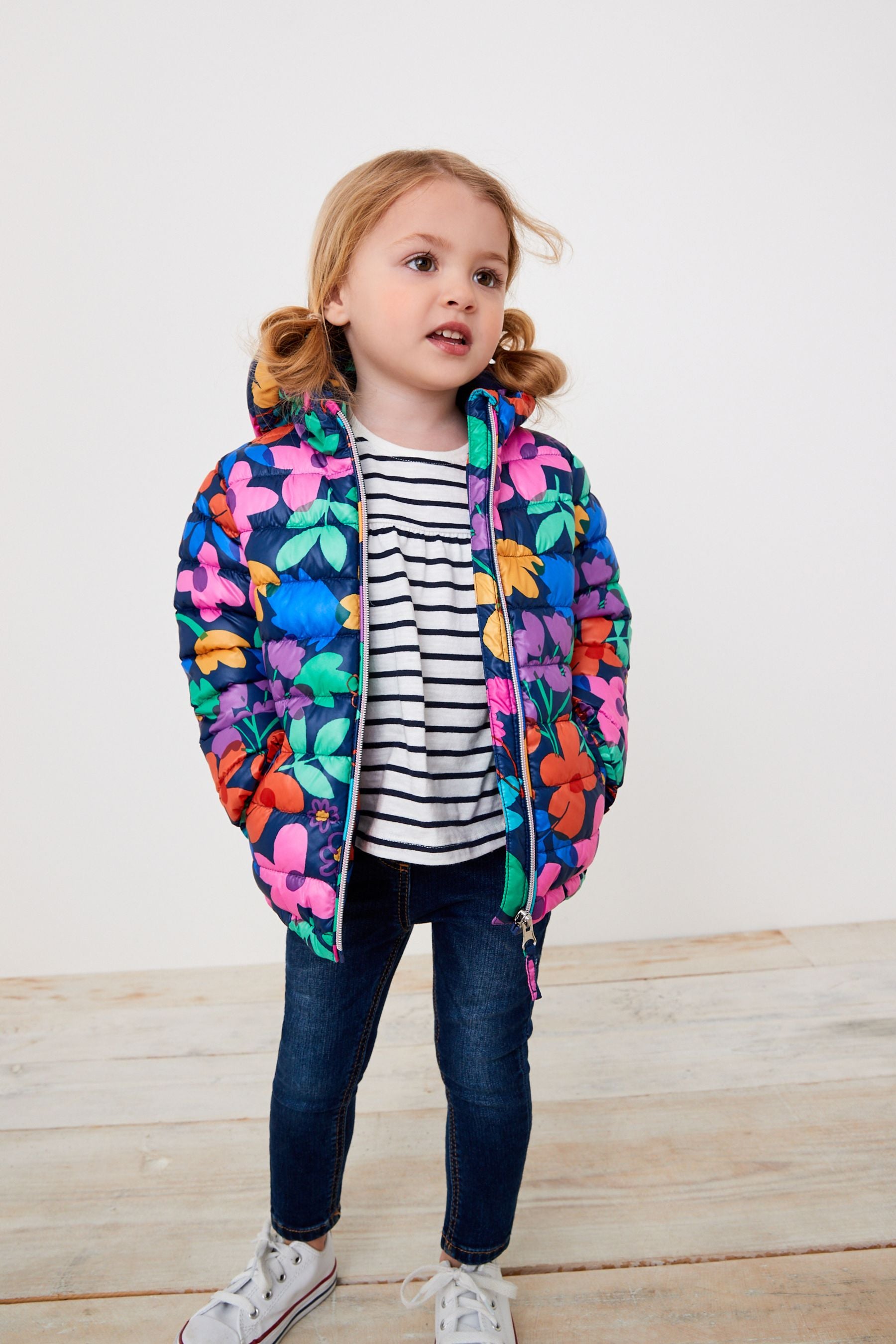 Navy Blue Multi Floral Shower Resistant Printed Padded Coat (3mths-7yrs)