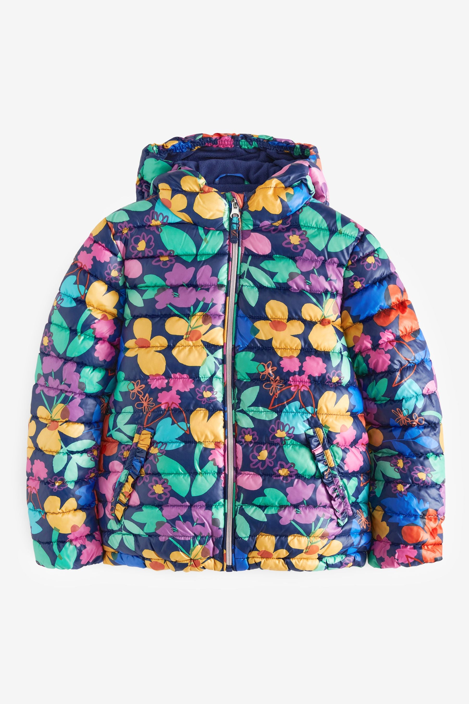 Navy Blue Multi Floral Shower Resistant Printed Padded Coat (3mths-7yrs)