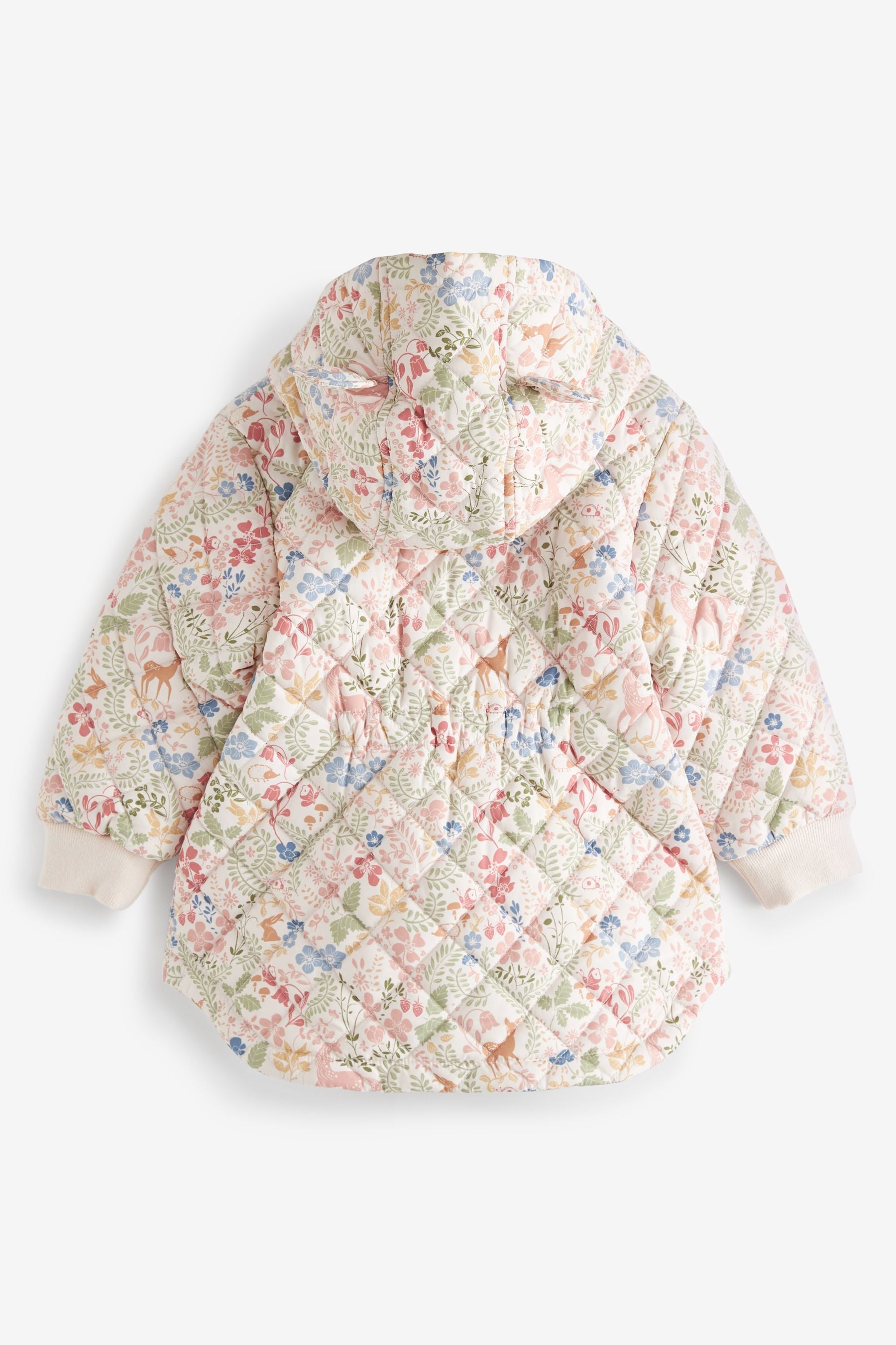 Cream/Pink Floral Shower Resistant Quilted Padded Coat (3mths-7yrs)